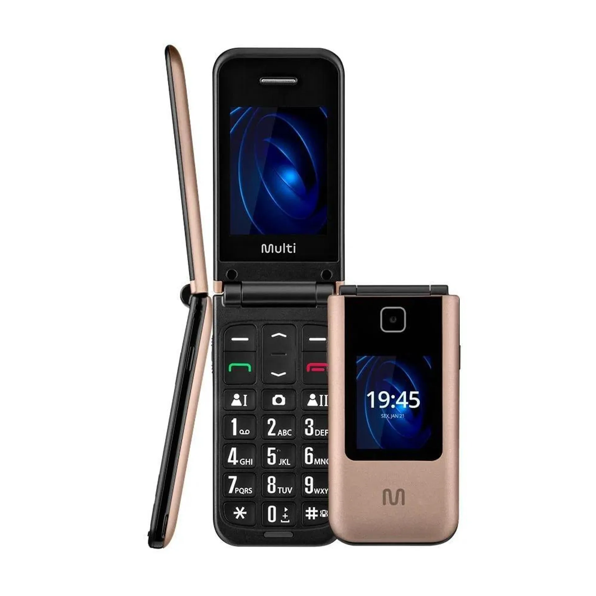 Celular Flip Vita Duo P9163 Dourado, MULTILASER