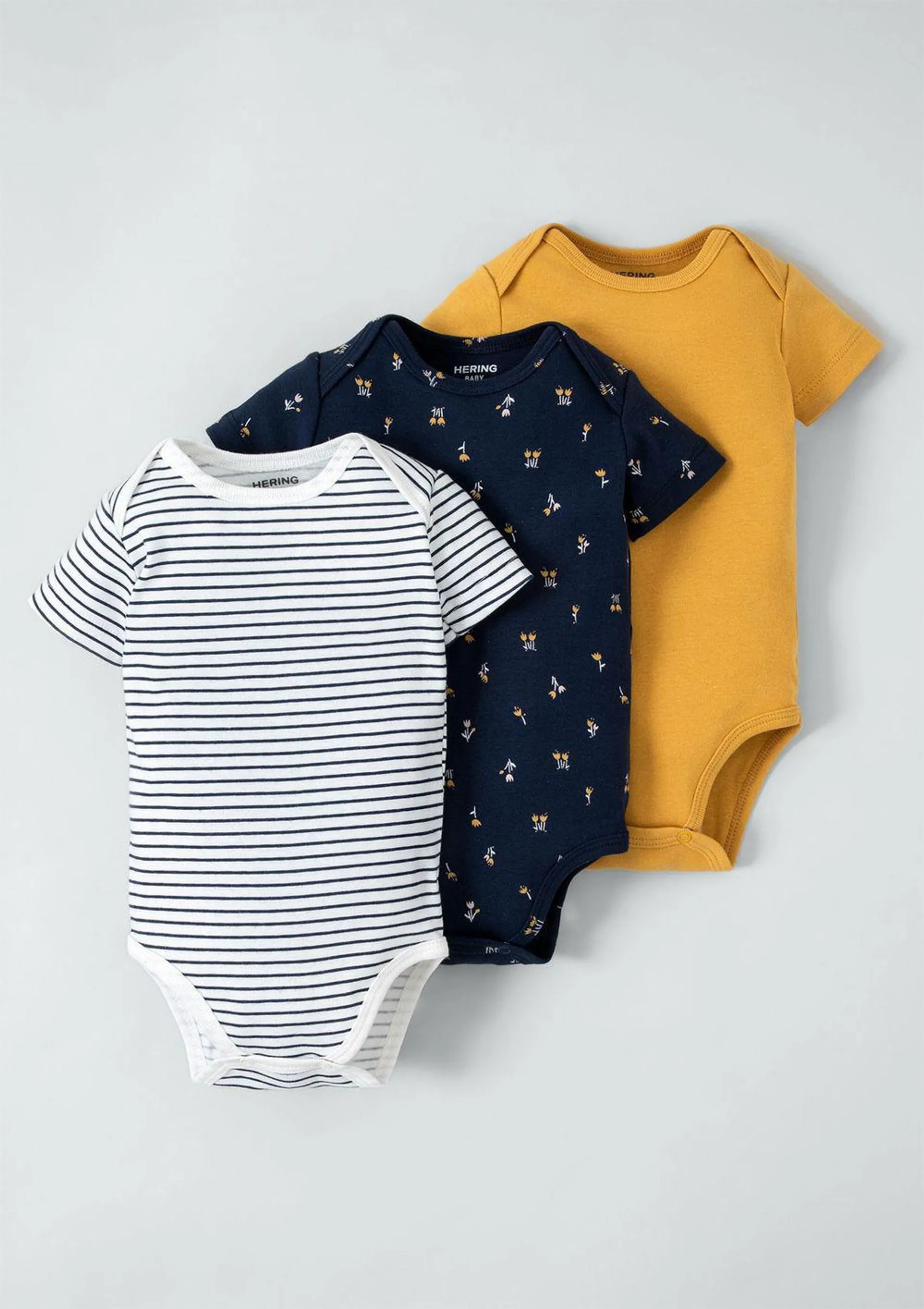 Kit Com 3 Bodies Bebê Menina Em Ribana - Azul