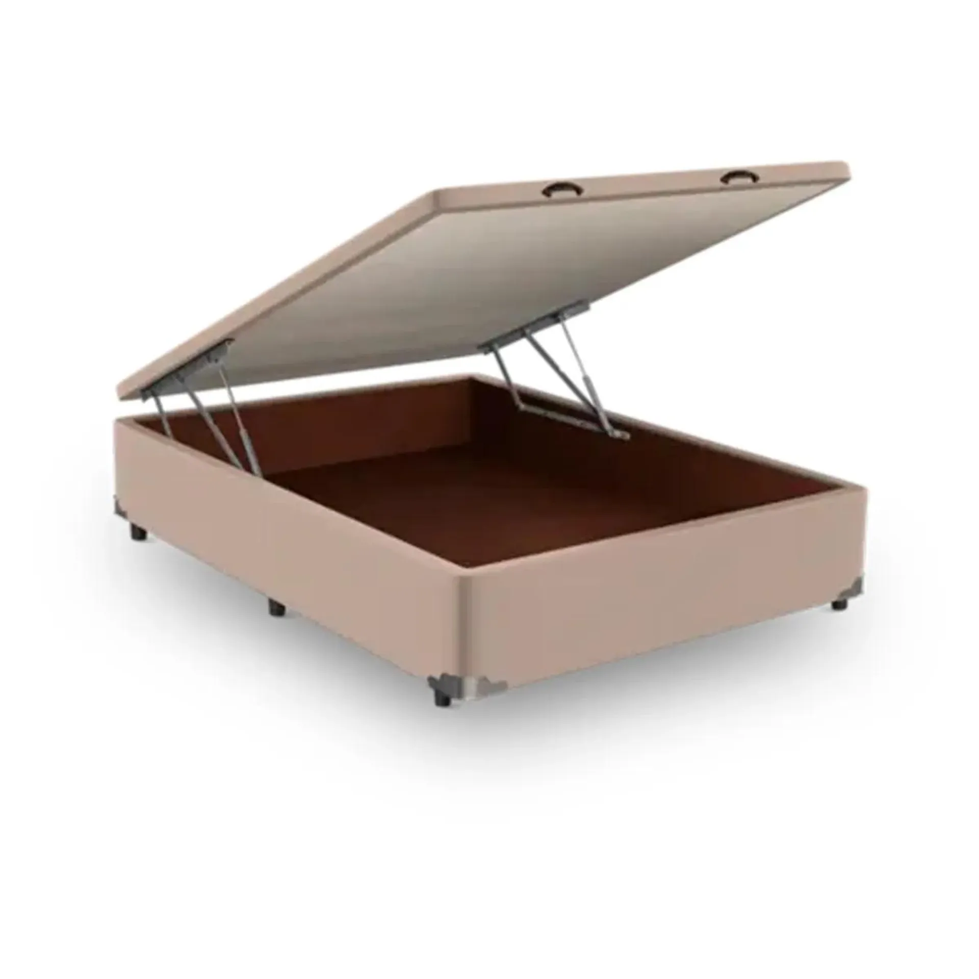 BASE CAMA BOX COM BAÚ ABERTURA FRONTAL VELUDO MARFIM