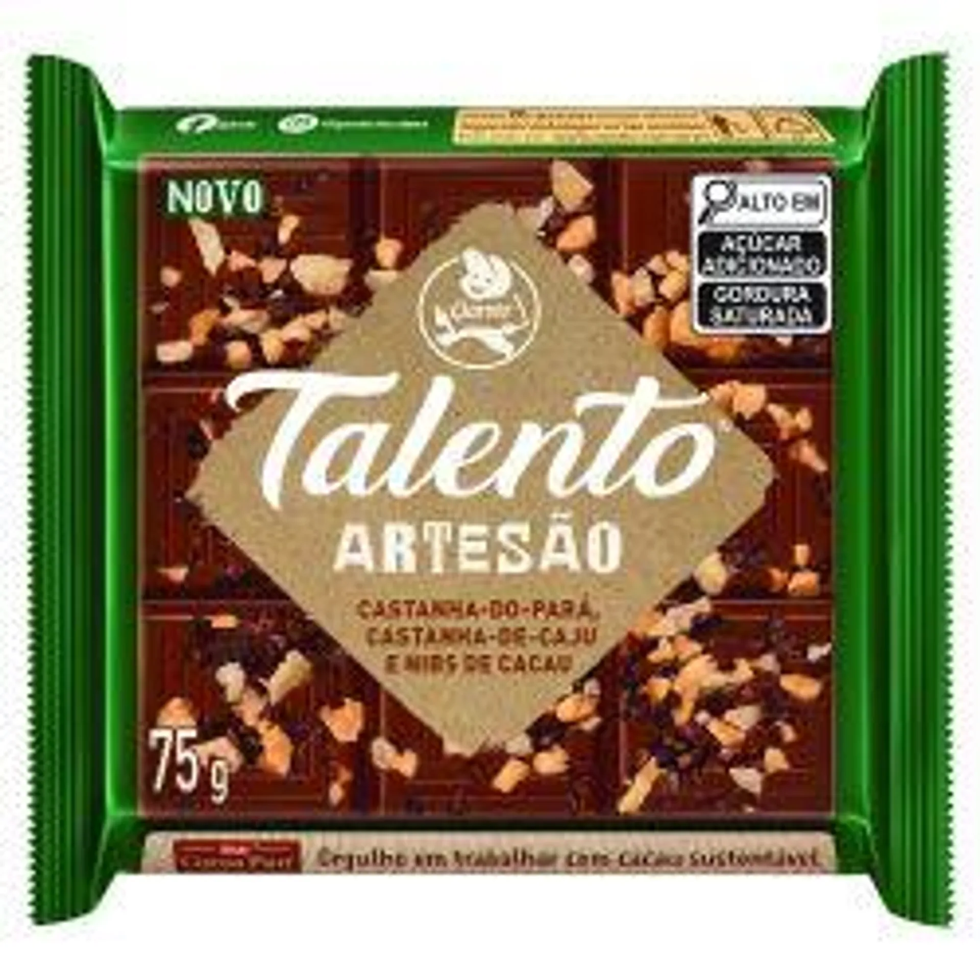 Chocolate Talento Artesão Castanha de Caju, Castanha do Pará e Nibs de Cacau 75g