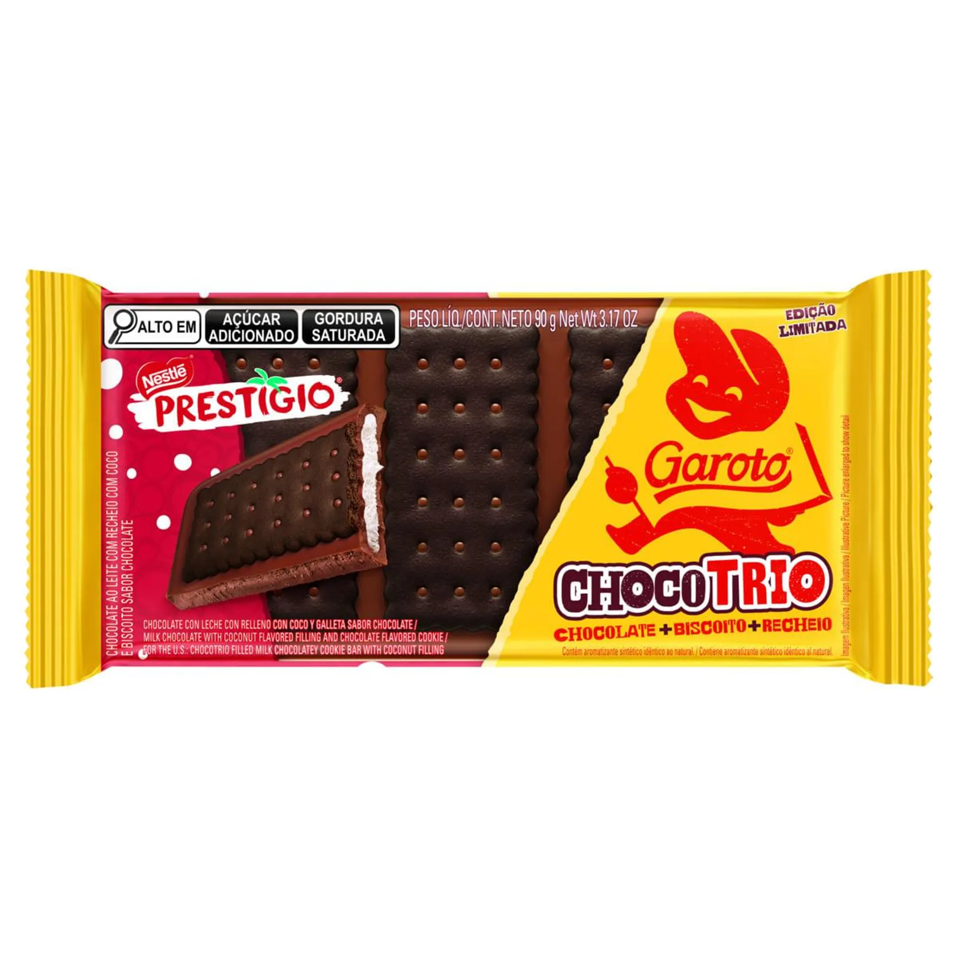 Chocolate Garoto ao Leite Chocotrio Recheio Prestígio 90g