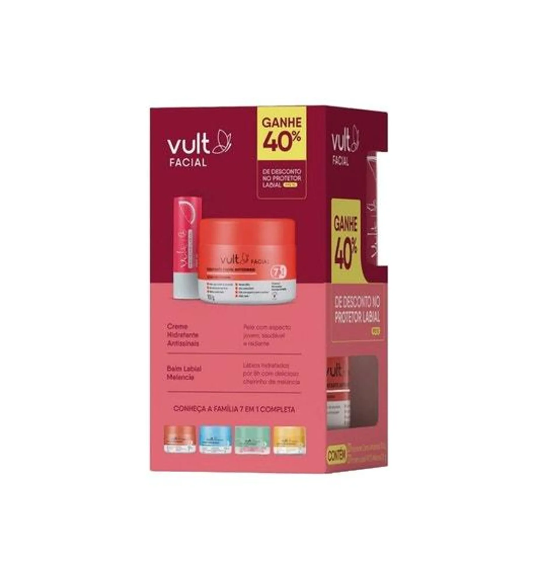 Kit Vult Facial Creme Hidratante Antissinais 100g + Protetor Labial FPS15 Melancia 3,5g