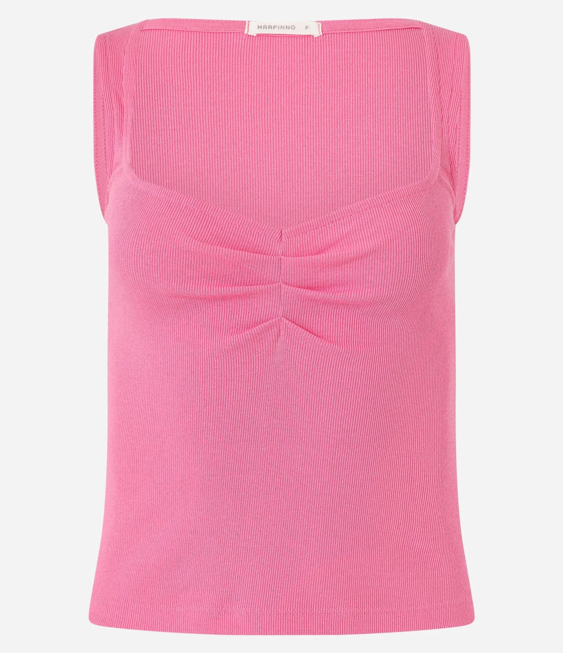 Blusa Sem Manga em Ribana com Franzido no Decote Quadrado Rosa