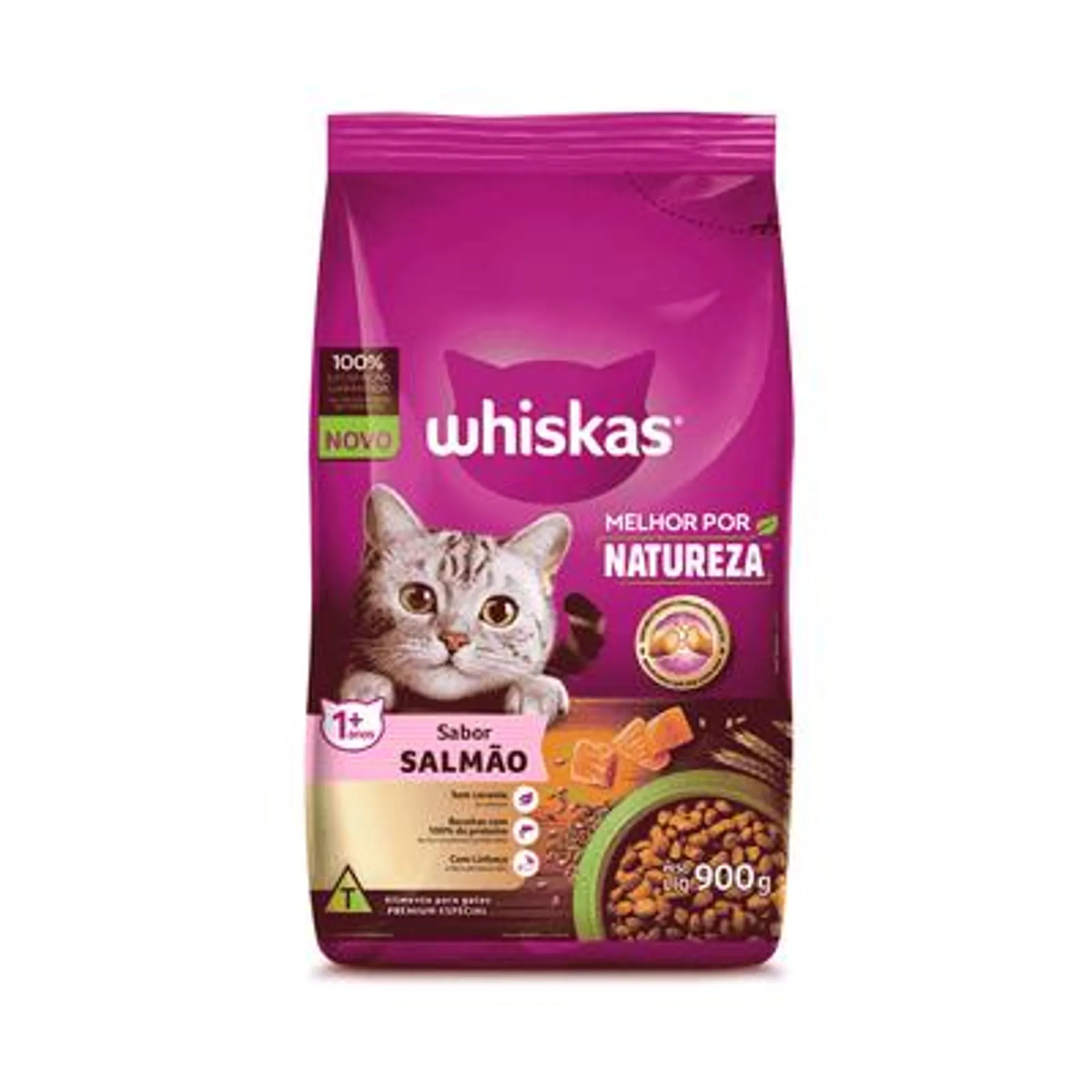 Ração Whiskas Gatos Adultos Melhor Por Natureza Salmão 900 g