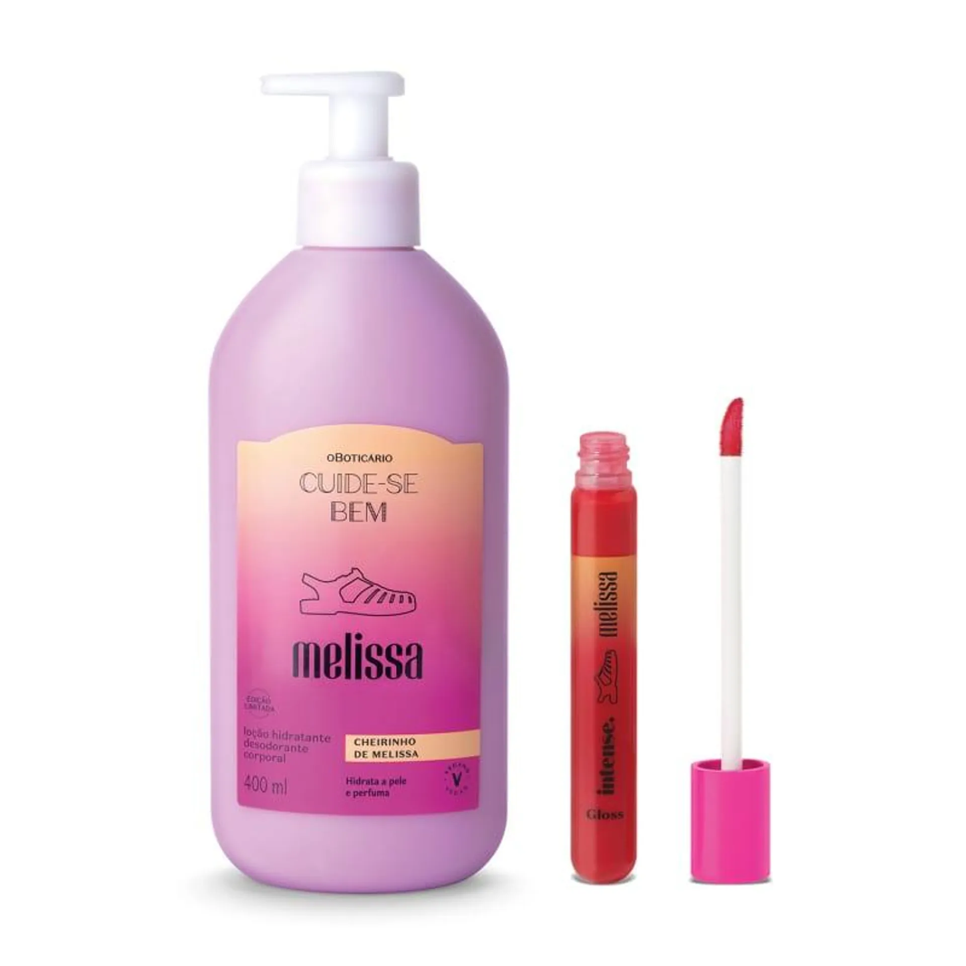 Combo Melissa Hidratação: Loção Corporal 400ml + Gloss Labial Pink 5,5ml