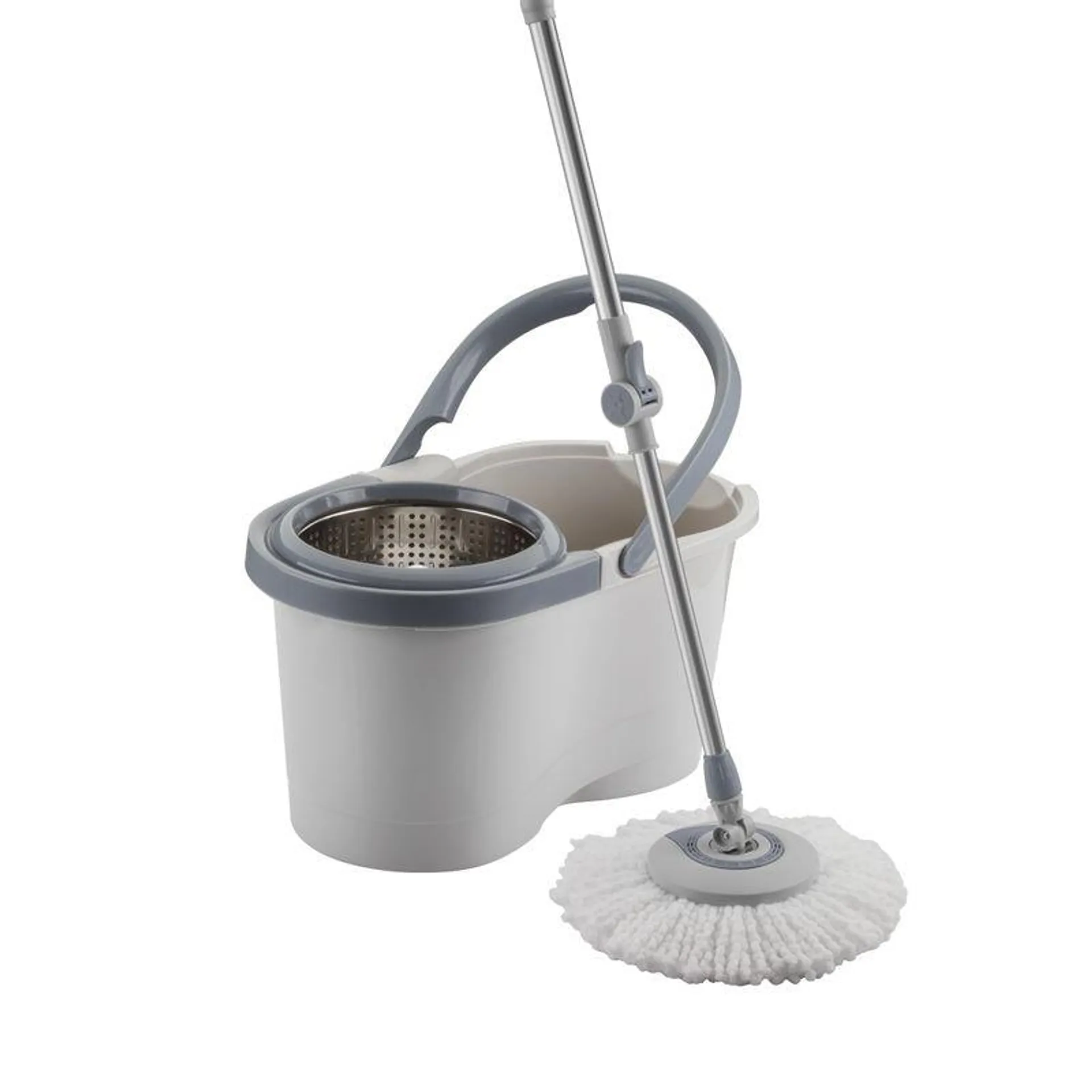 Mop Giratório Menalux com Cesto Inox e Refil Extra de Microfibra