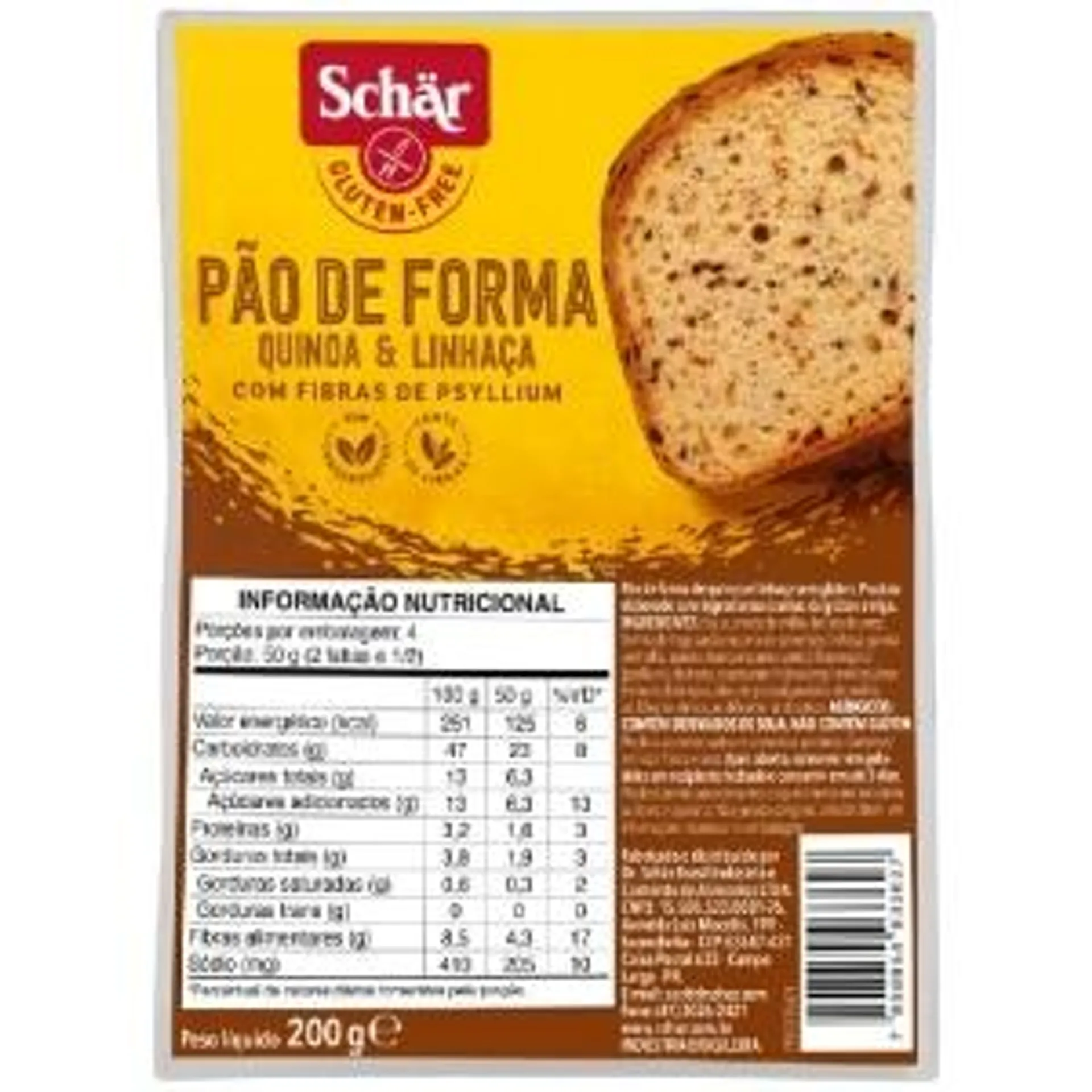 Pão de Forma Schar sem Glúten Quinoa e Linhaça 200g