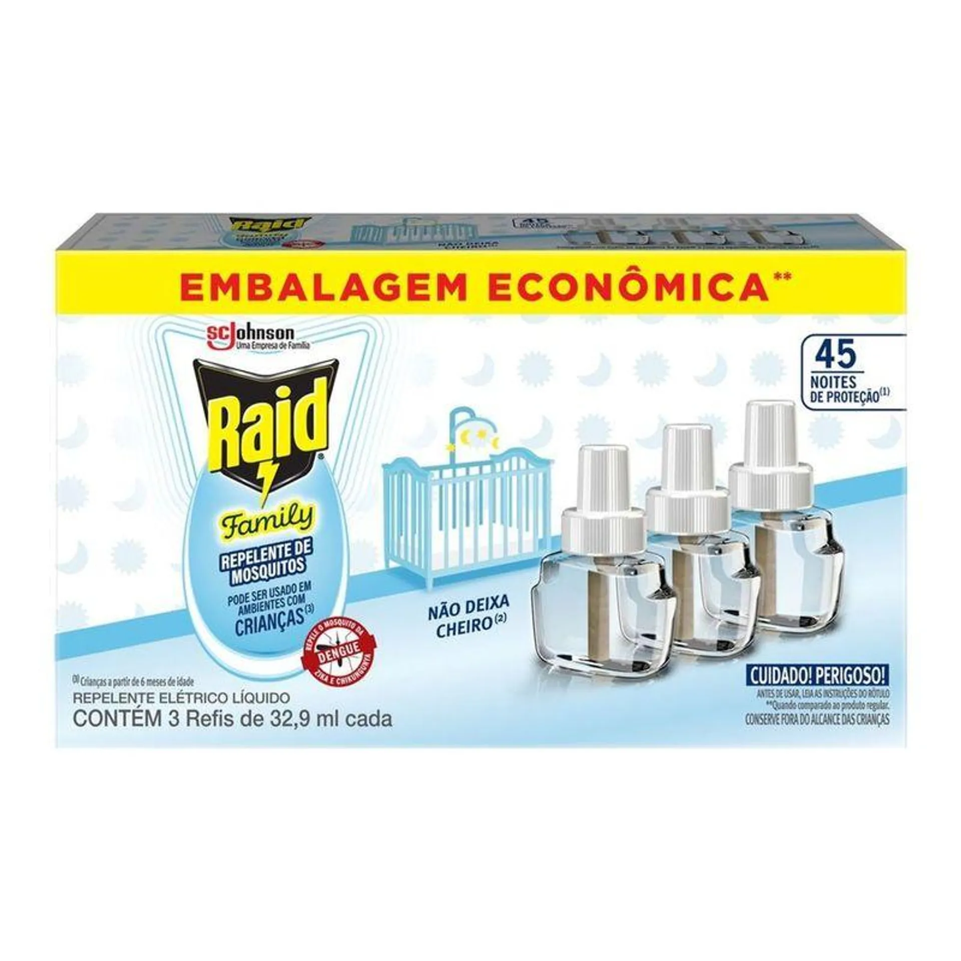 Inseticida Líquido Raid Elétrico 45 Noites Raid Family Refil 32.9ml com 3un