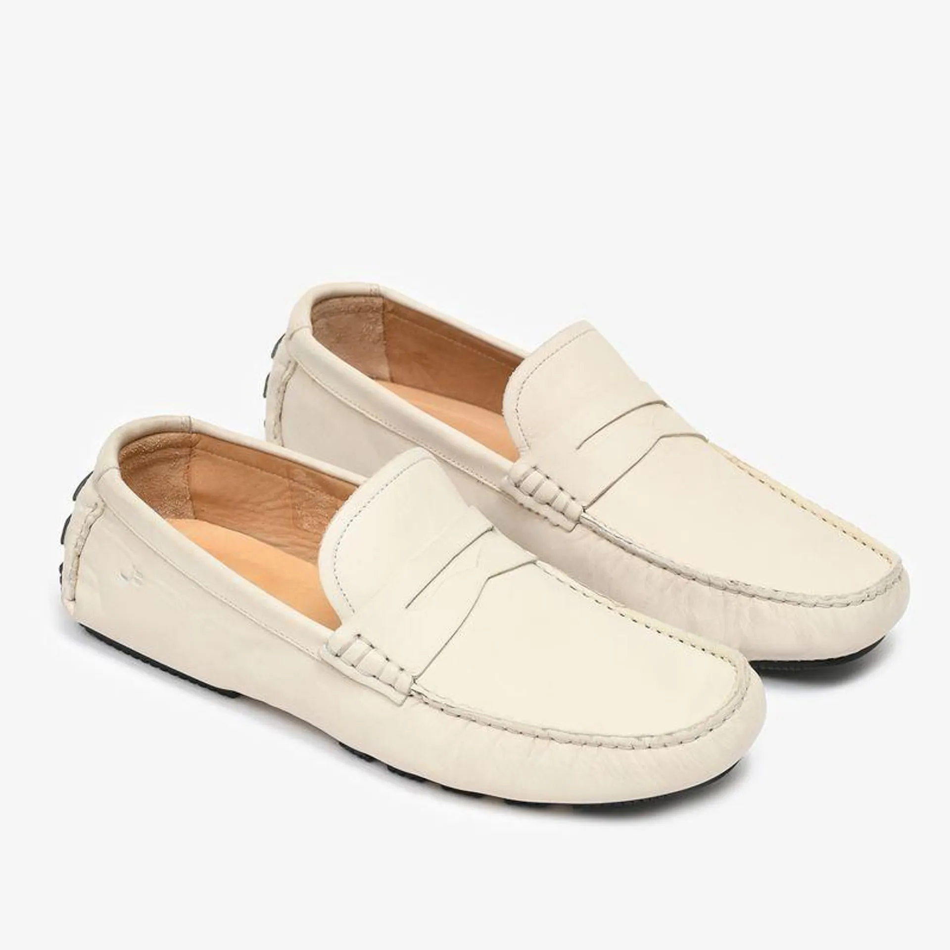 Mocassim Masculino Off White Couro