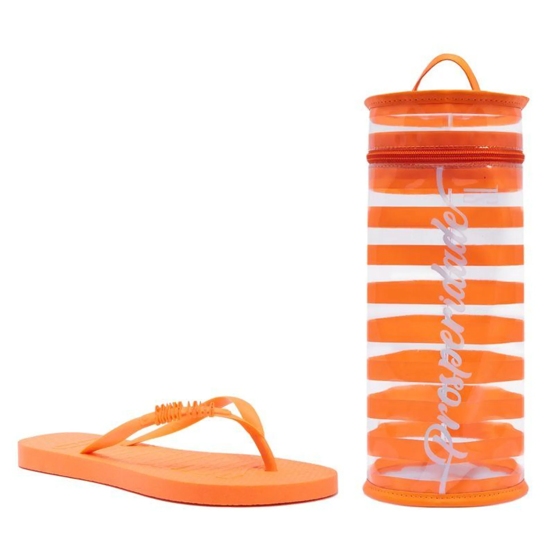 Chinelo Flip Flop Laranja Neon com Necessaire Transparente