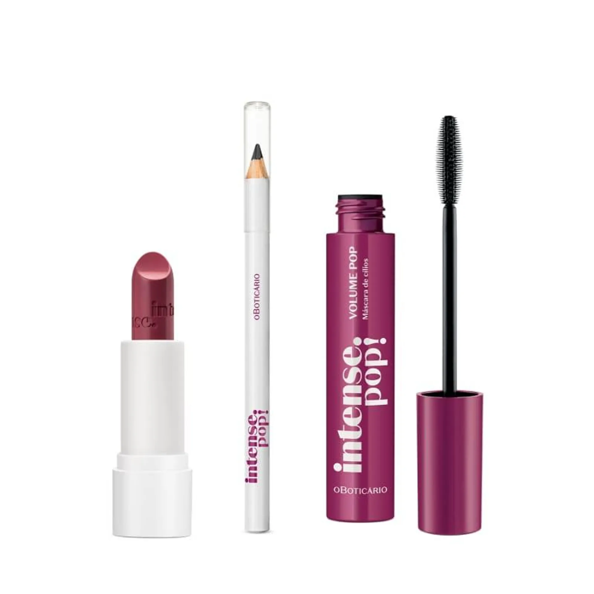 Combo Intense Pop!: Lápis Para Olhos Preto 1,1g + Máscara Para Cílios Preta 10g + Batom Rosa 3,6g