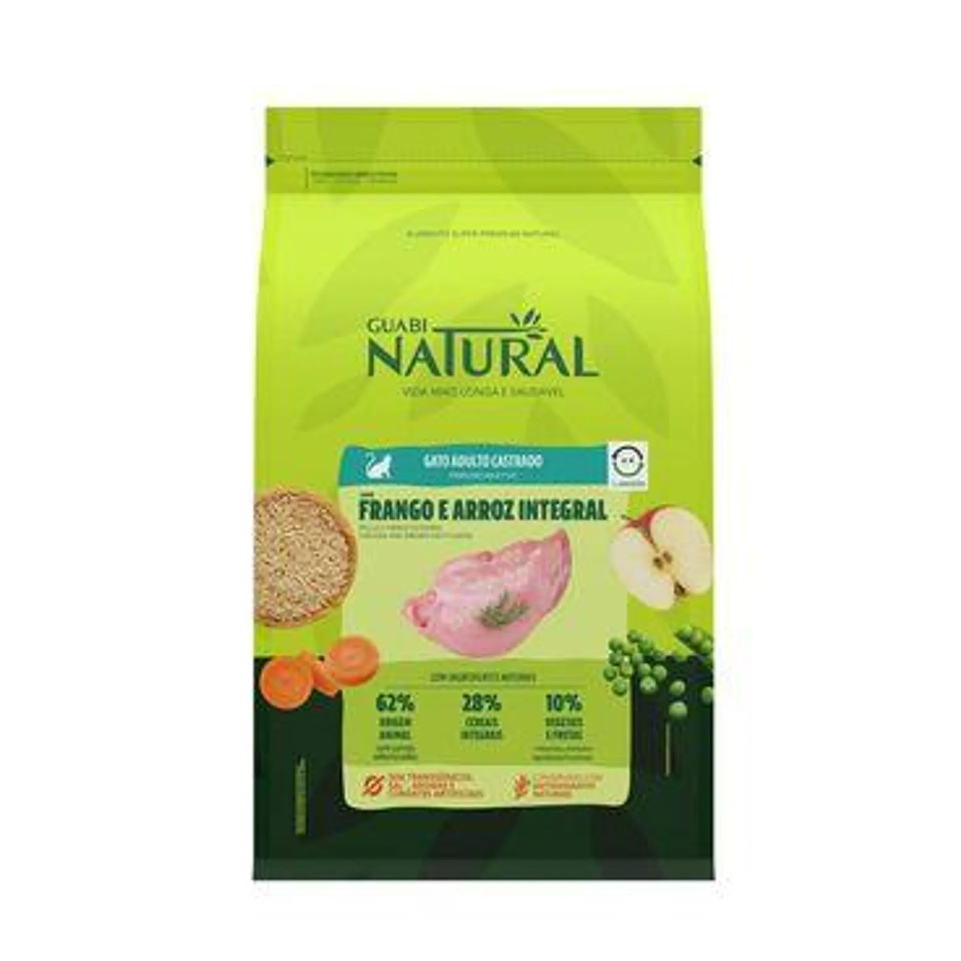 Ração Guabi Natural Gato Adulto Castrado Frango e Arroz Integral 1,5 kg