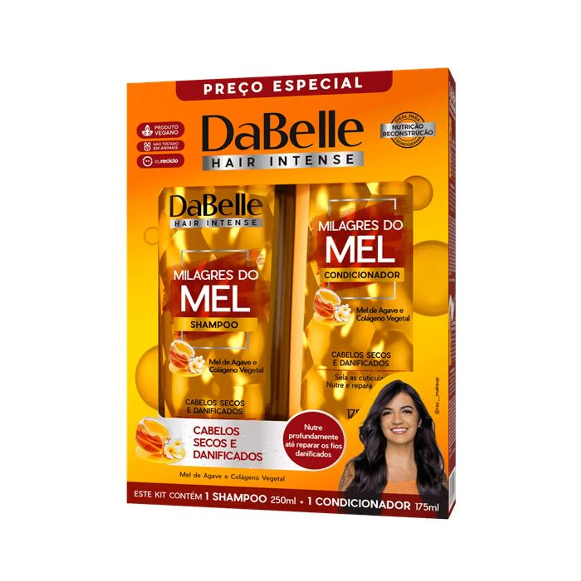 Kit Shampoo 250ml + Condicionador 175ml DaBelle Milagres do Mel