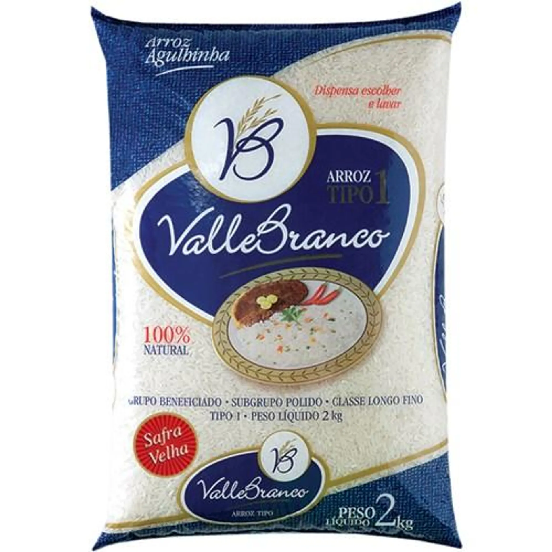 Arroz Tipo 1 Valle Branco Pacote 2kg