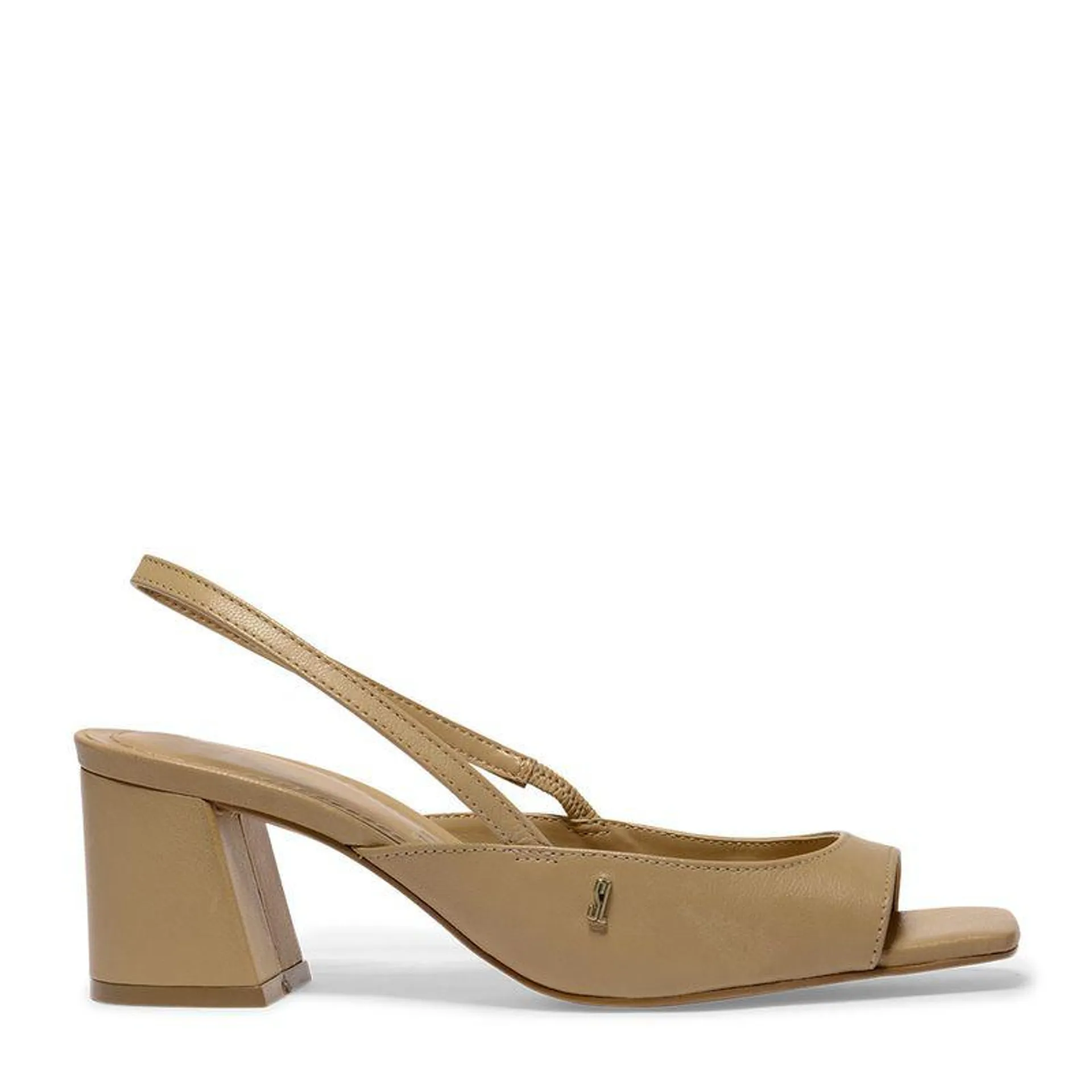 Sandália Peep Toe Marrom Couro Salto Bloco