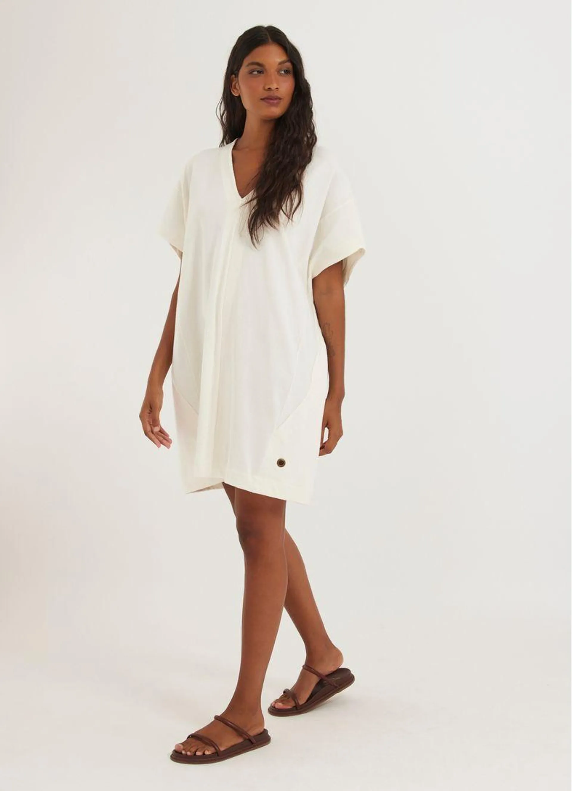 Vestido curto malha crepe off white