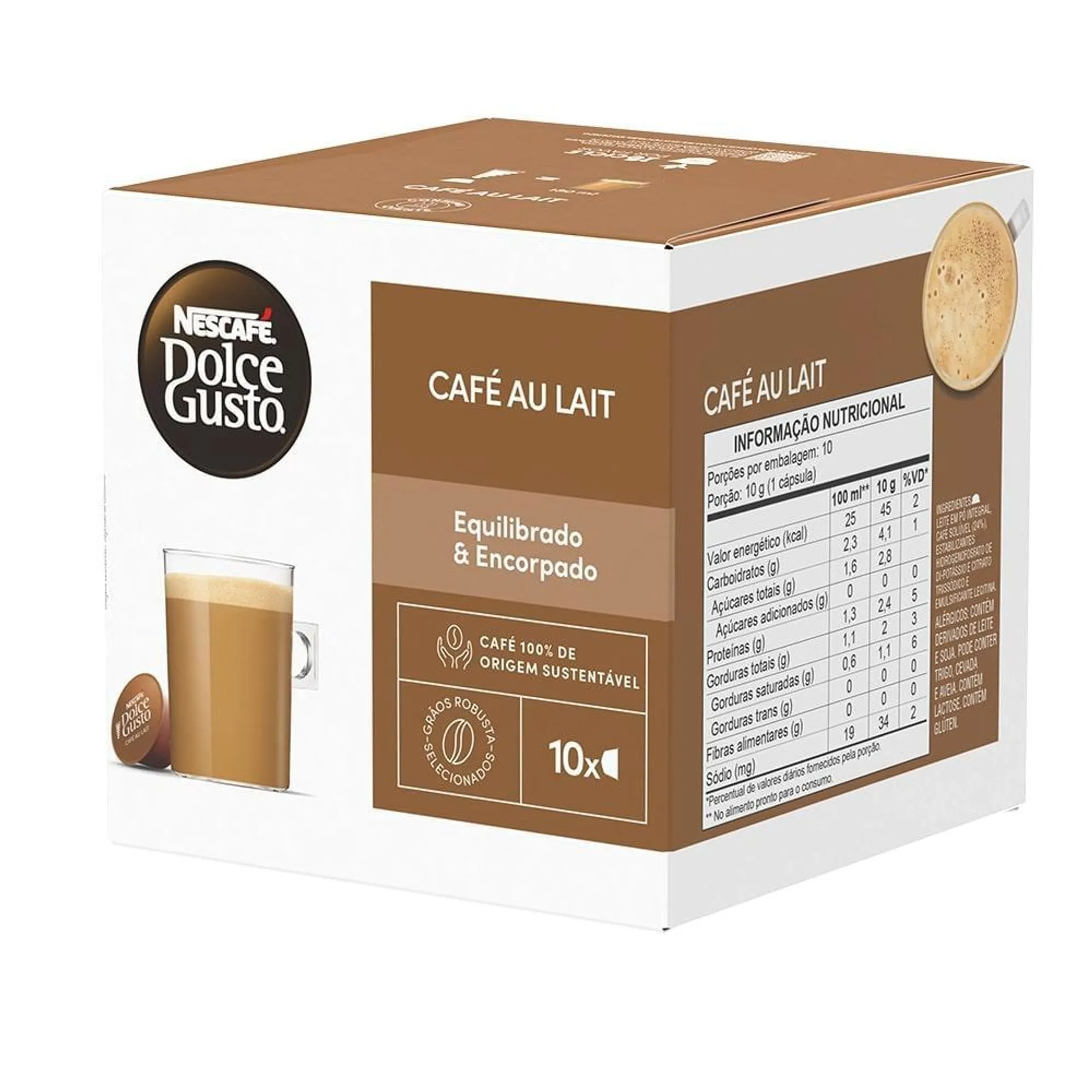 Café em Cápsula Nescafé Dolce Gusto Au Lait Caixa 100g c/ 10 unid