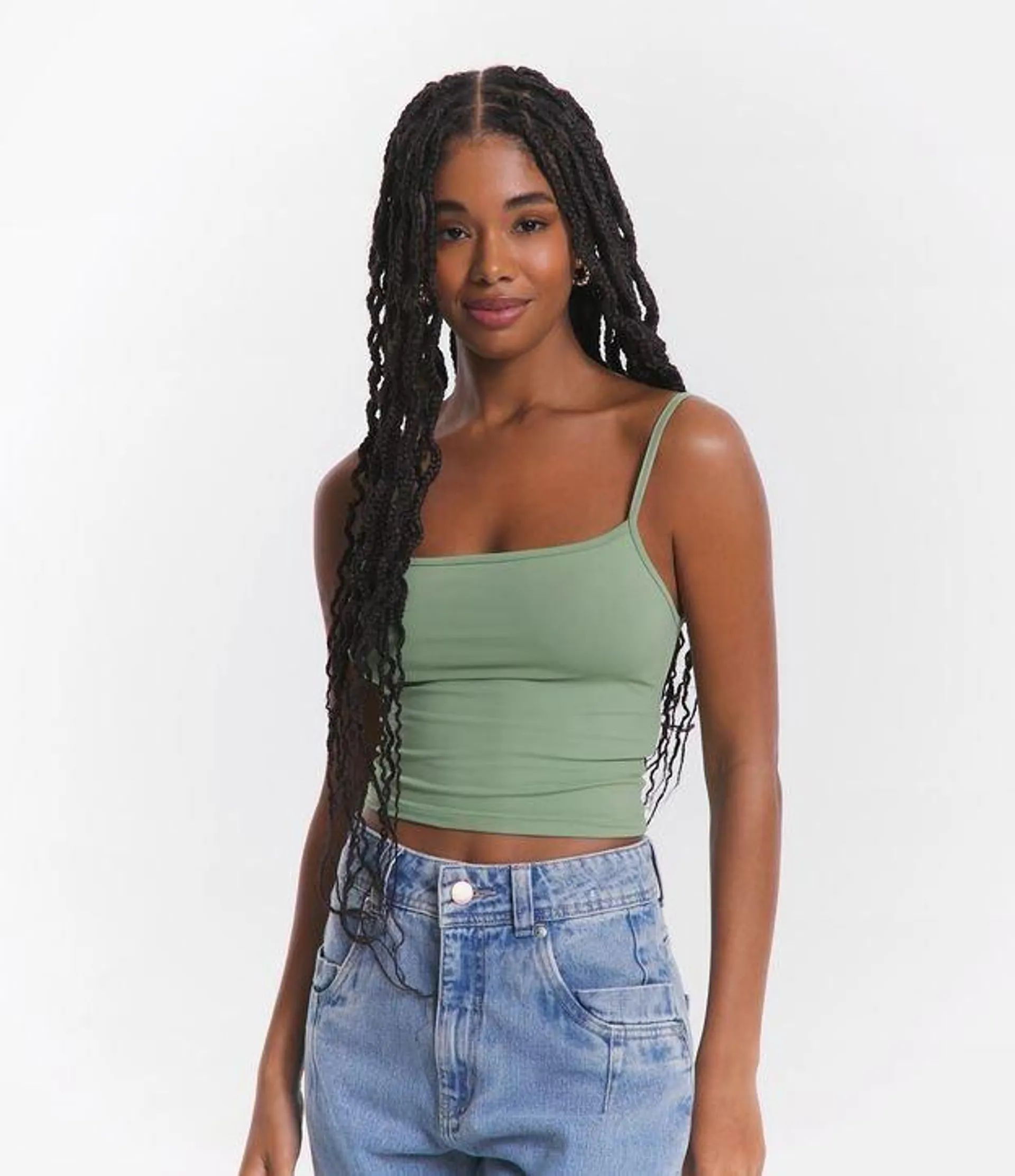 Blusa Cropped de Alcinha em Poliamida Verde Claro