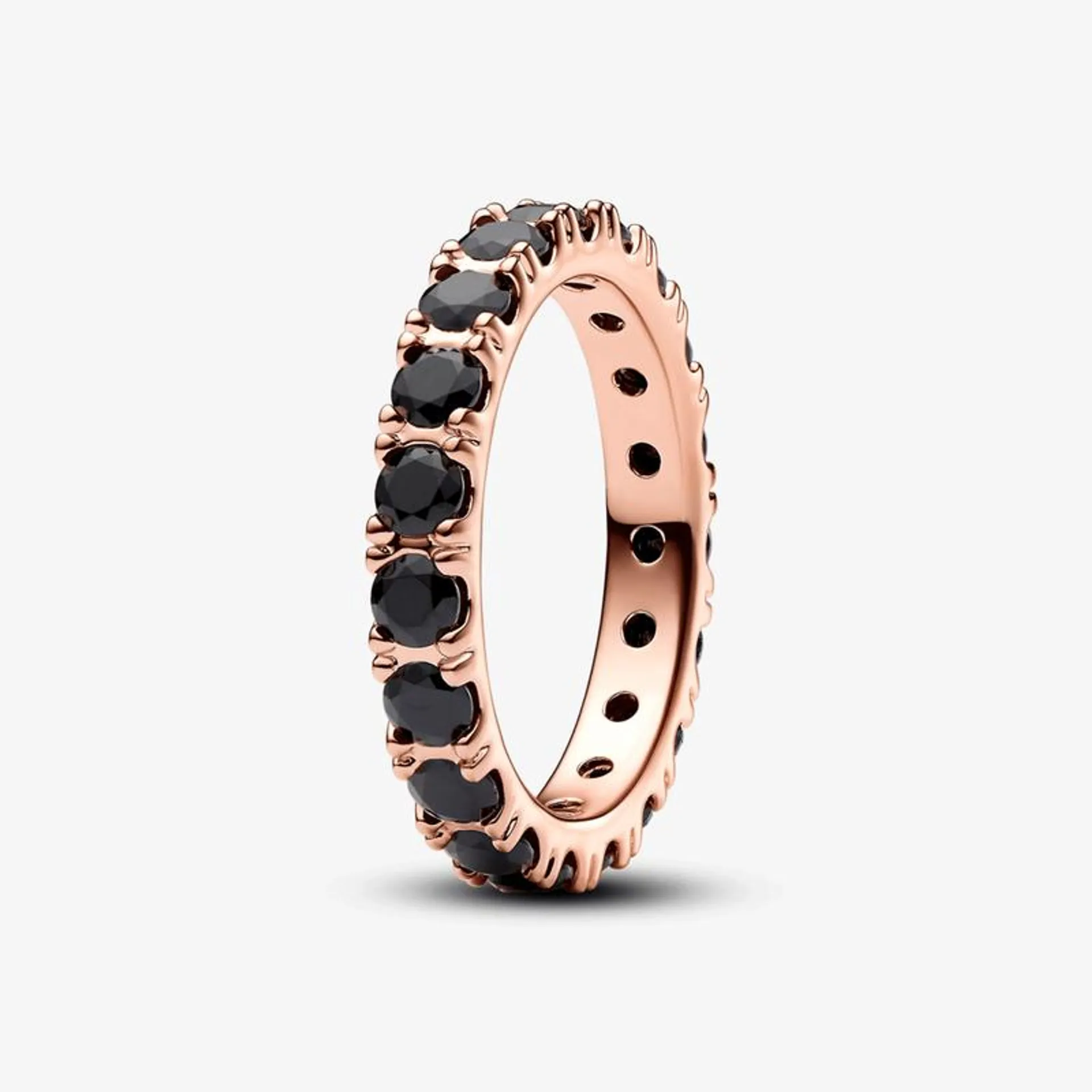 Anel Ouro Rose Eternidade com Cristal Preto
