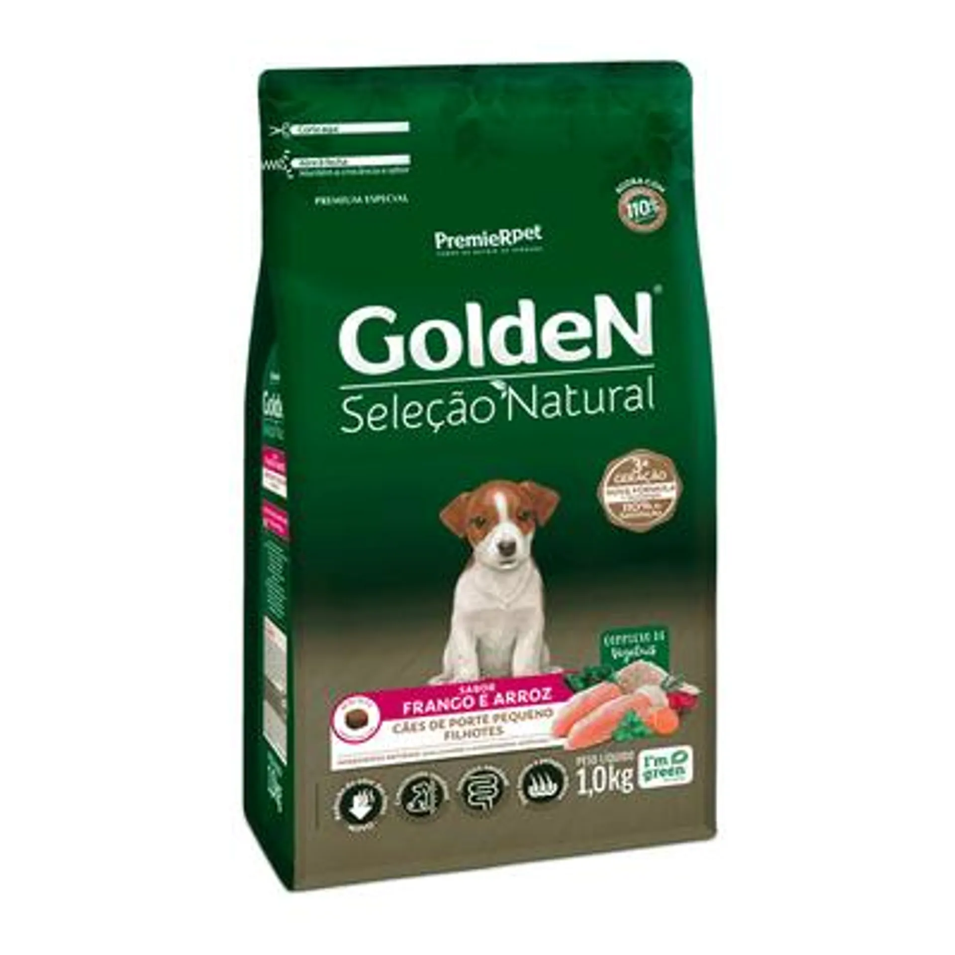 Ração Golden Seleção Natural Cães Filhotes Porte Pequeno Frango e Arroz Mini Bits 1 kg