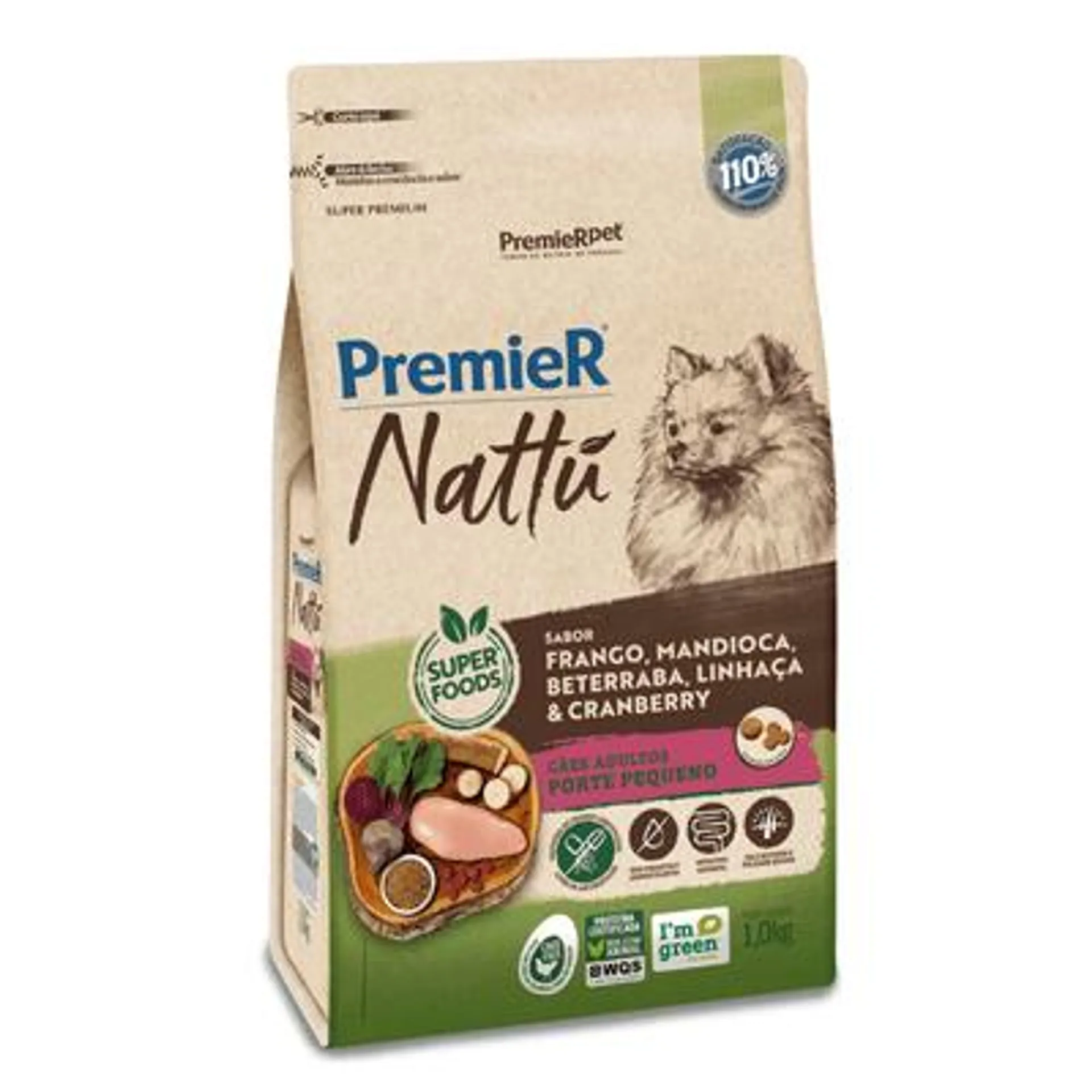 Ração Premier Nattu Cães Adultos Mandioca Pequeno Porte 1 kg