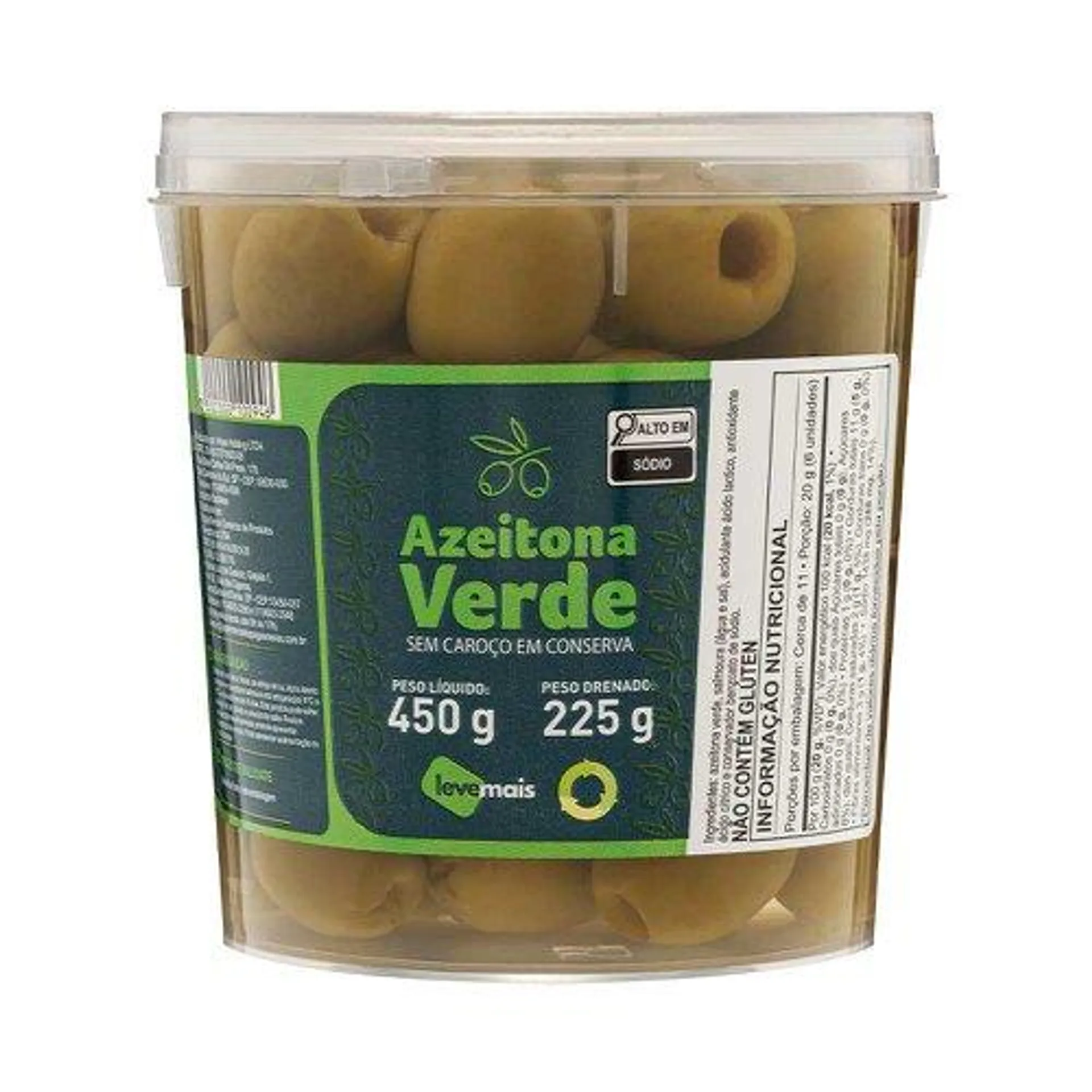 Azeitona Verde Leve Mais Sem Caroço 225g