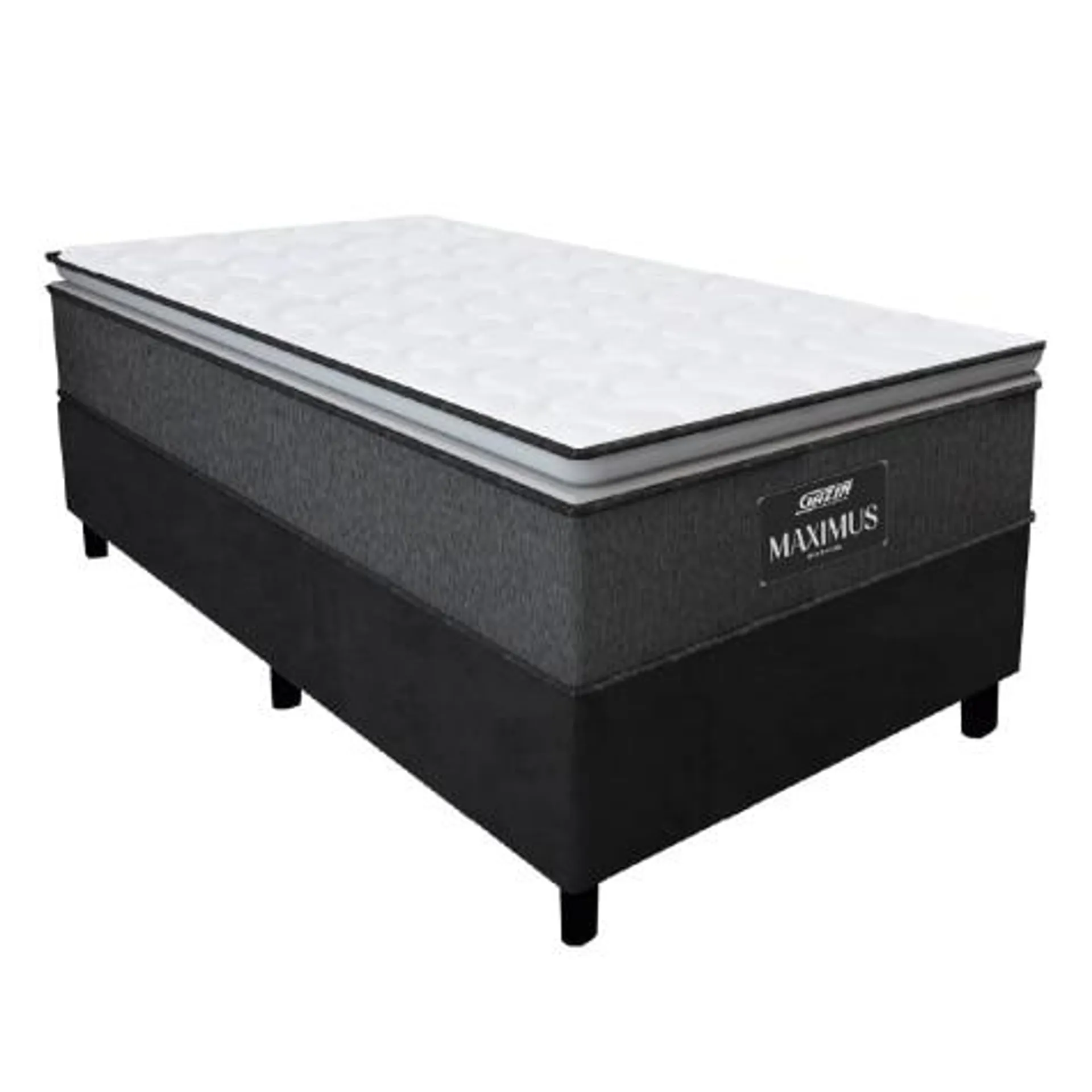 Cama Box Solteiro Colchão Molas Ensacadas Pillow Top Maximus 88x188x67cm Cinza / Preto Gazin - Suporta até 120Kg por Pessoa