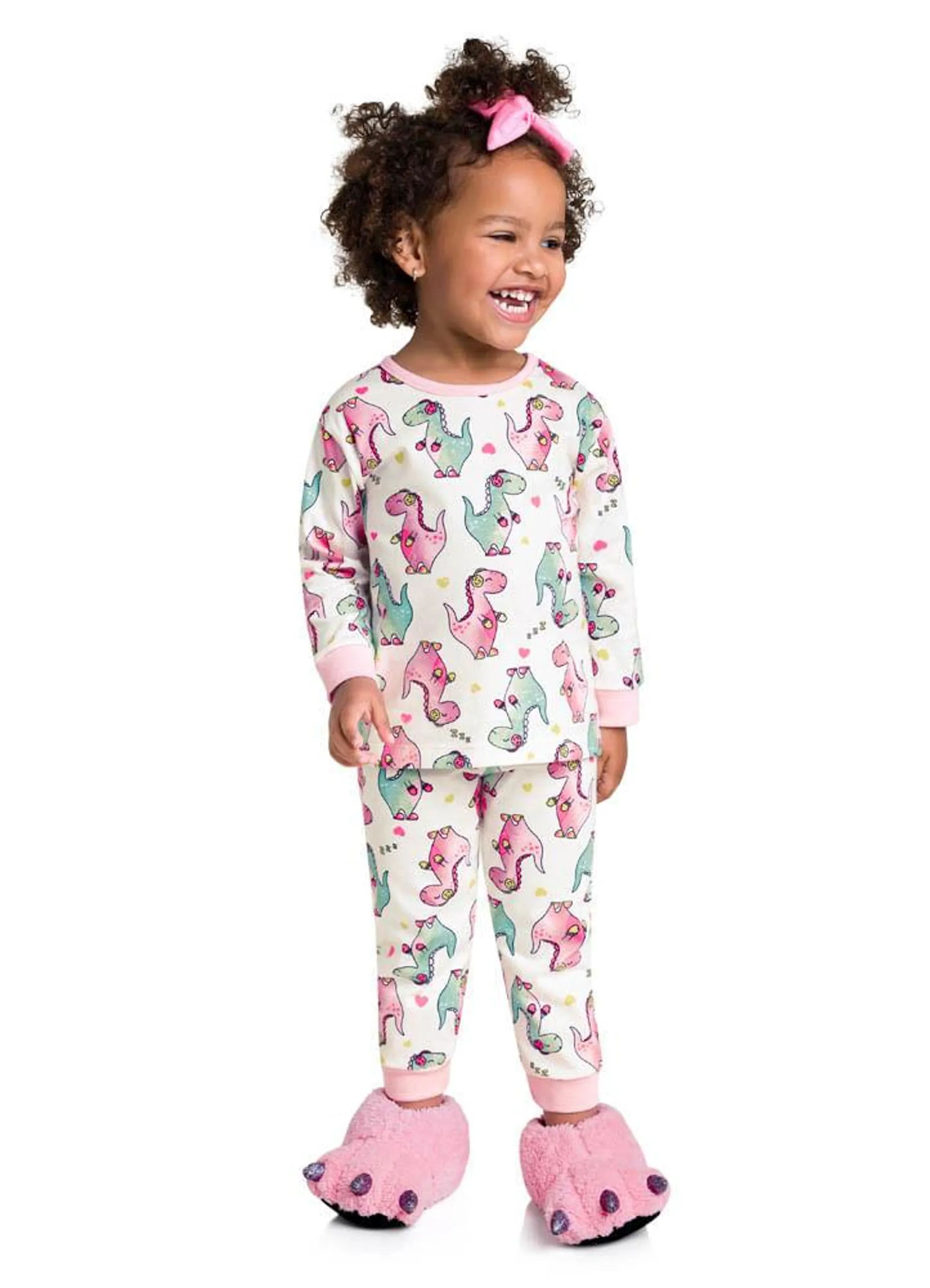 Pijama infantil menina com estampa de dinossauro Brandili