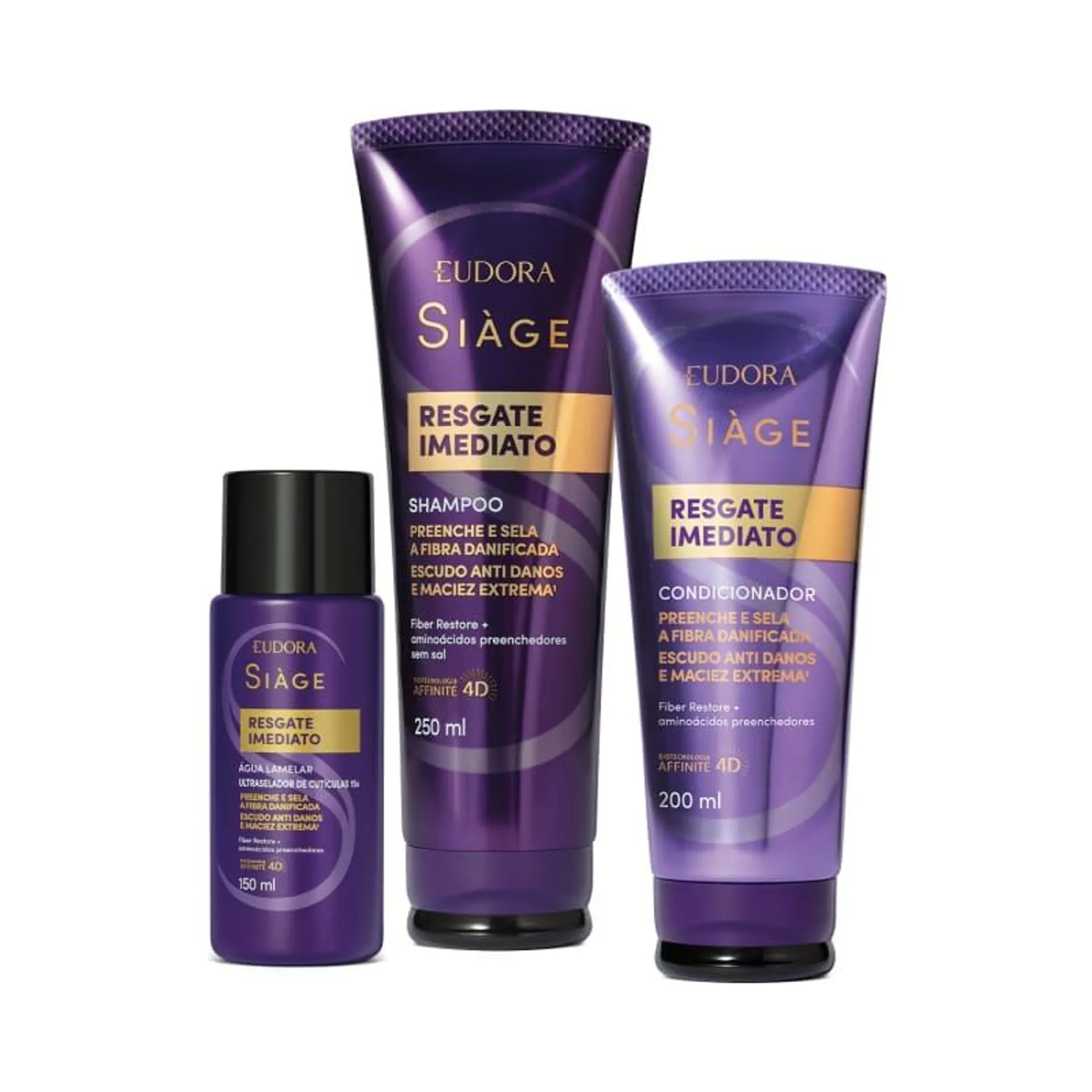 Combo Siàge Resgate Imediato: Shampoo 250ml + Condicionador 200ml + Água Lamelar 150ml