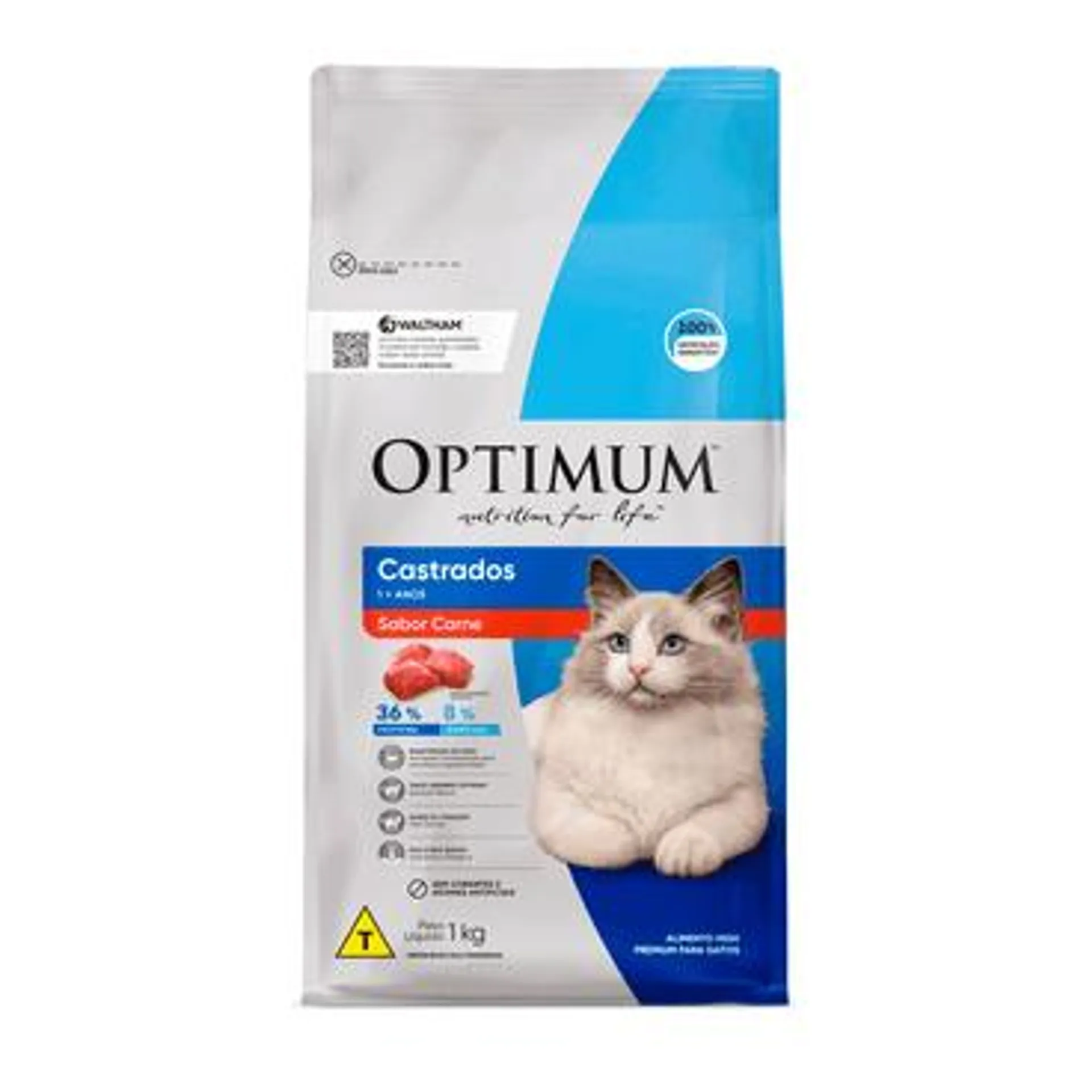 Ração Optimum para Gatos Adultos Castrados Carne 1 kg