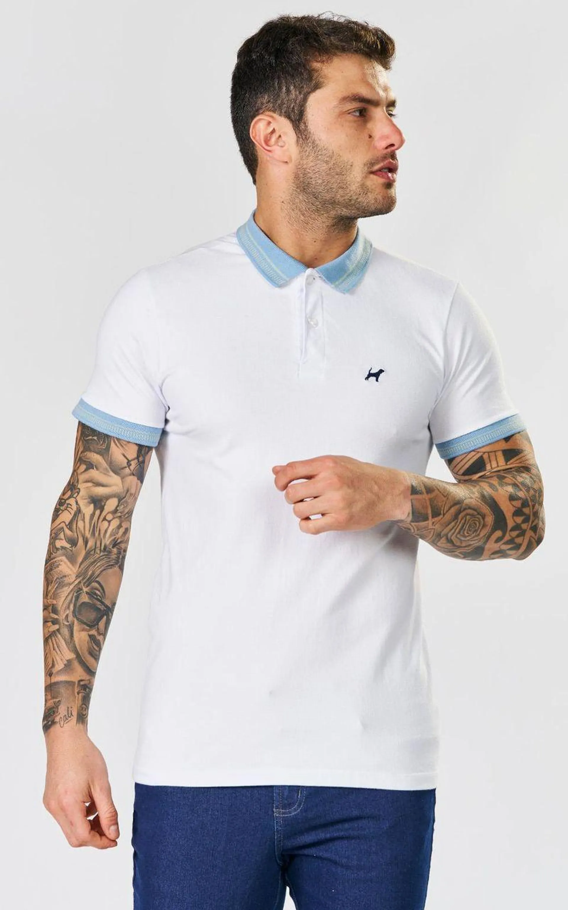 Polo básica manga curta gola jacquard masculina - BRANCO