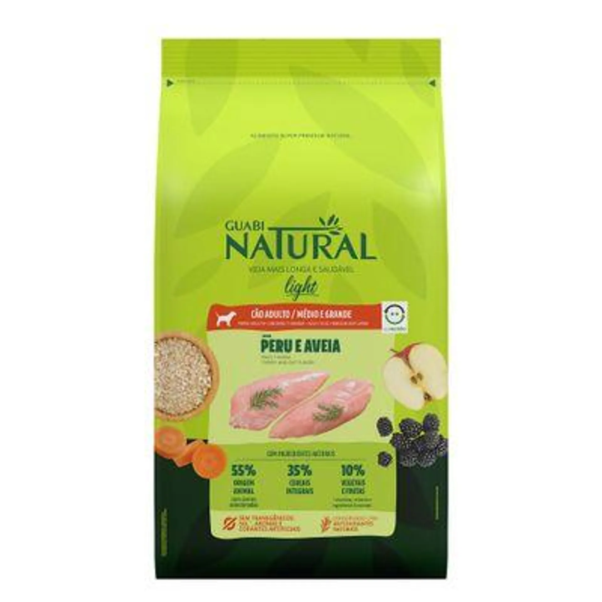 Ração Guabi Natural Light Cães Adultos Portes Médio e Grande Peru e Aveia 12 kg