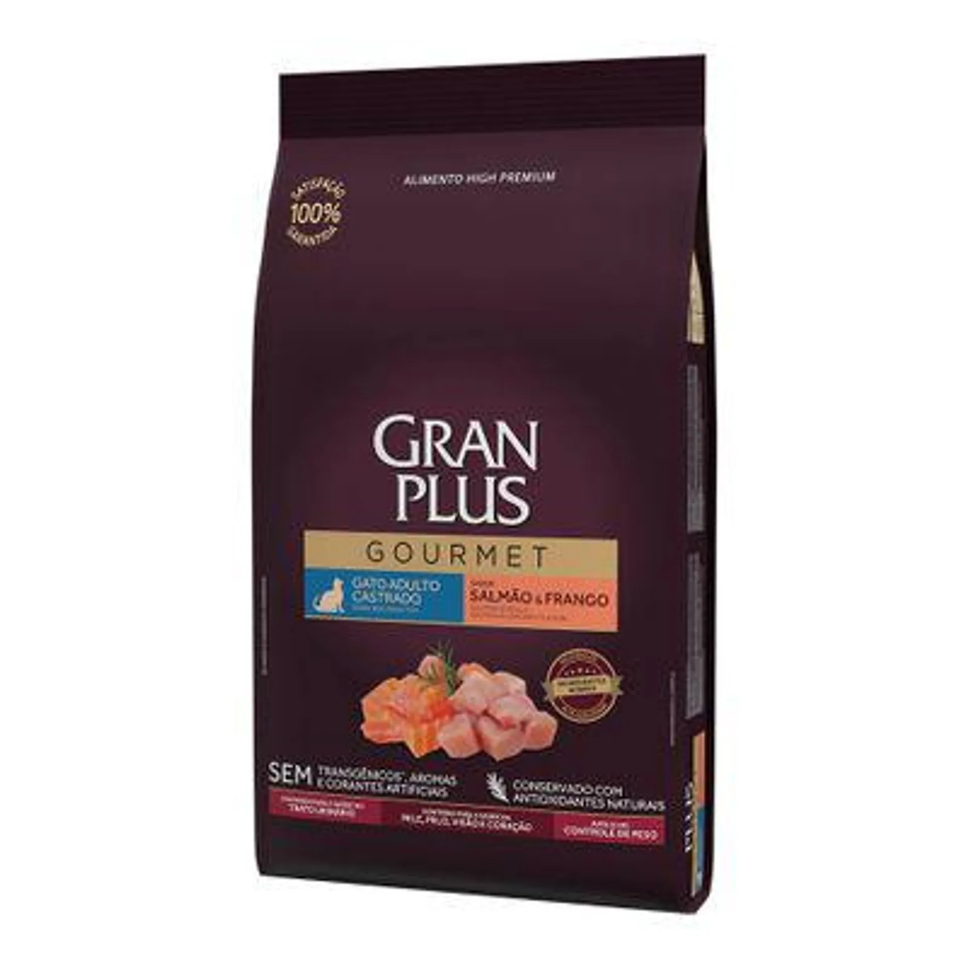 Ração GranPlus Gourmet Gatos Adultos Castrados Salmão e Frango 1 kg