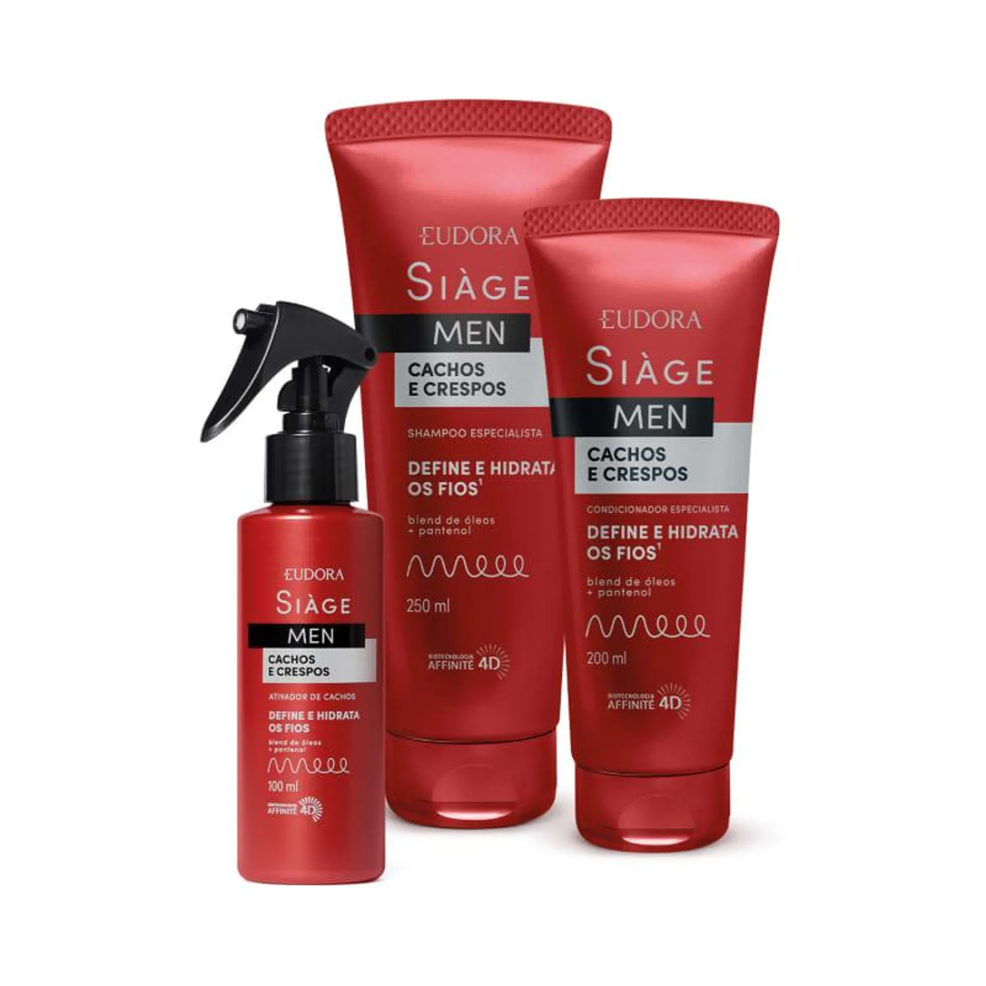 Combo Siàge Men: Condicionador Cachos e Crespos 200ml + Shampoo Cachos e Crespos 250ml + Spray Ativador Cashos 100ml