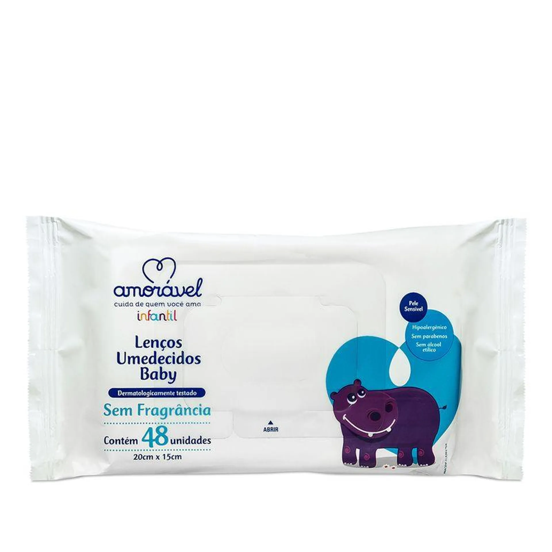 Lenço Umedecido Amorável Baby Sem Fragrância Com 48 Unidades