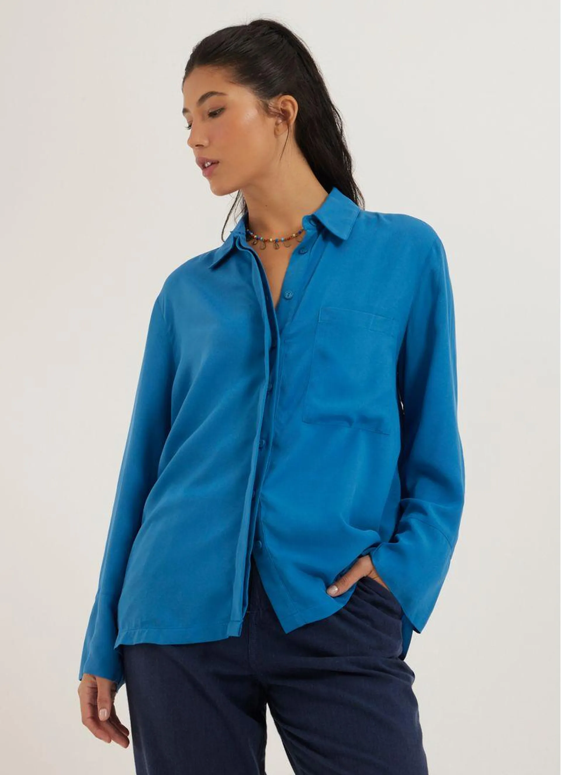 Camisa viscose lisa azul