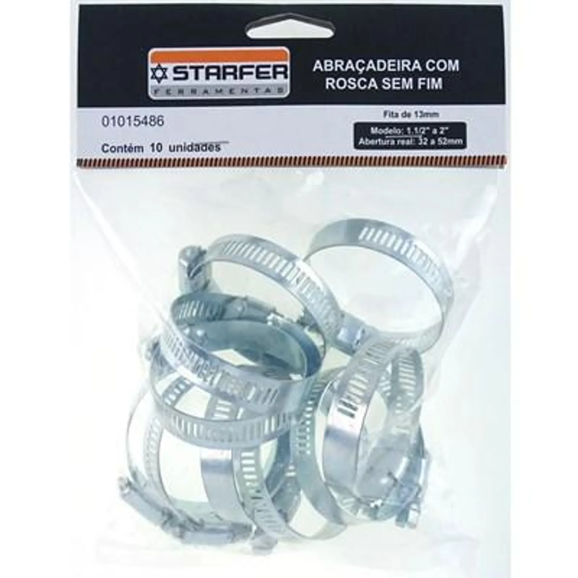 10 Abraçadeira Rosca Sem Fim 13mm 1.1/2" X 2" Starfer