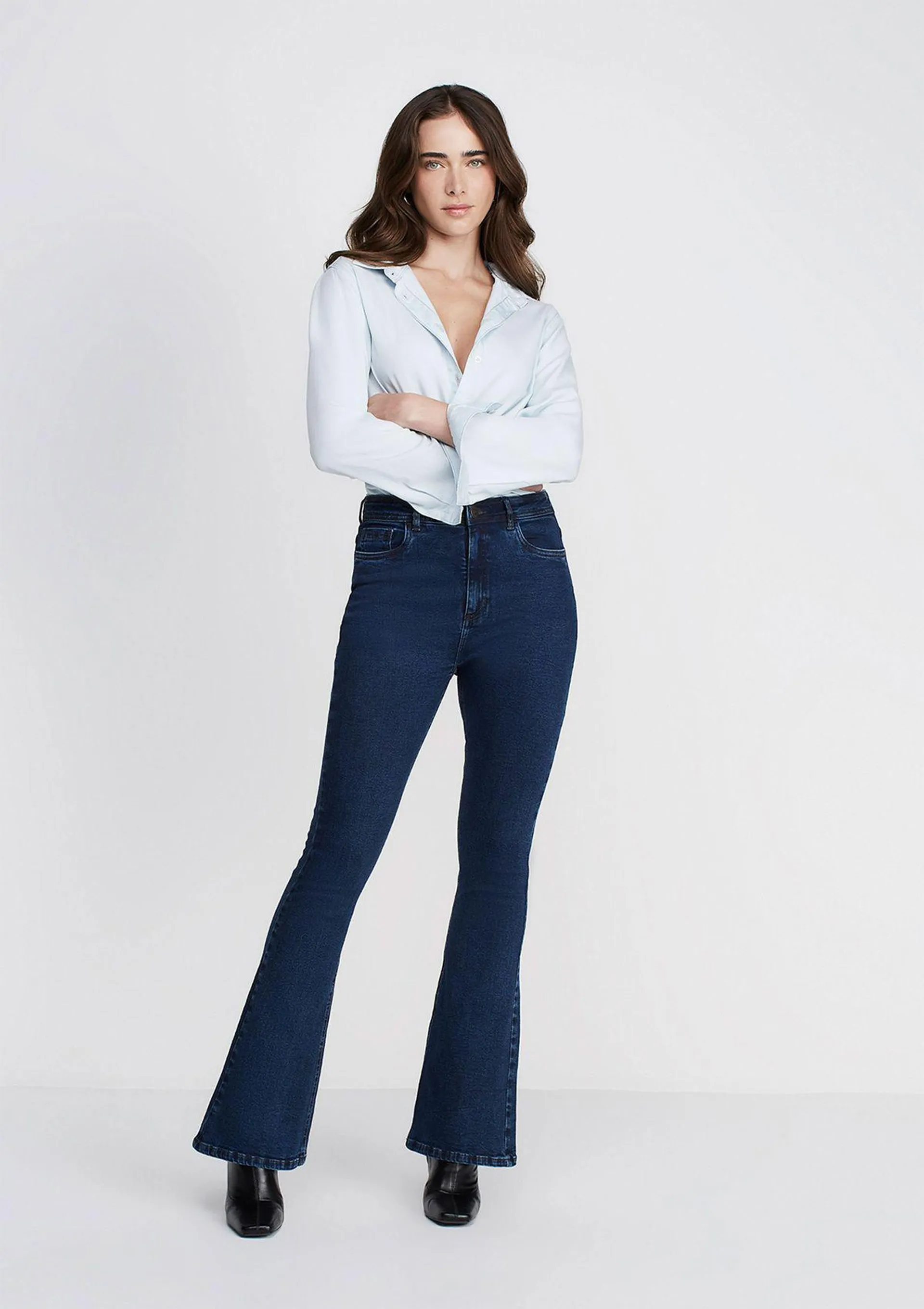Calça Jeans Flare Slim Cintura Alta - Azul