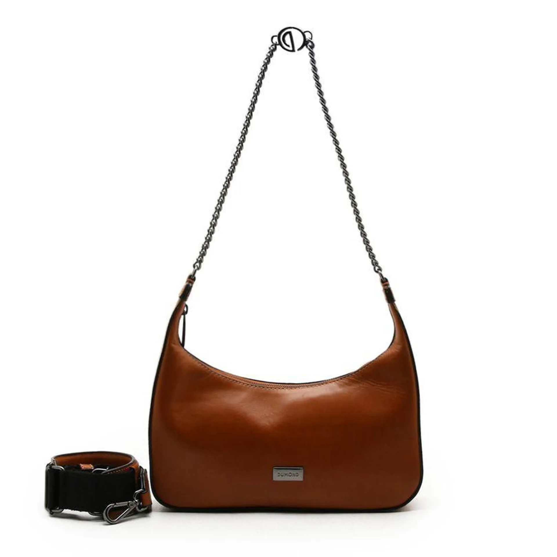 Bolsa Tiracolo Caramelo Camel de Couro Alça Corrente Hobo - P