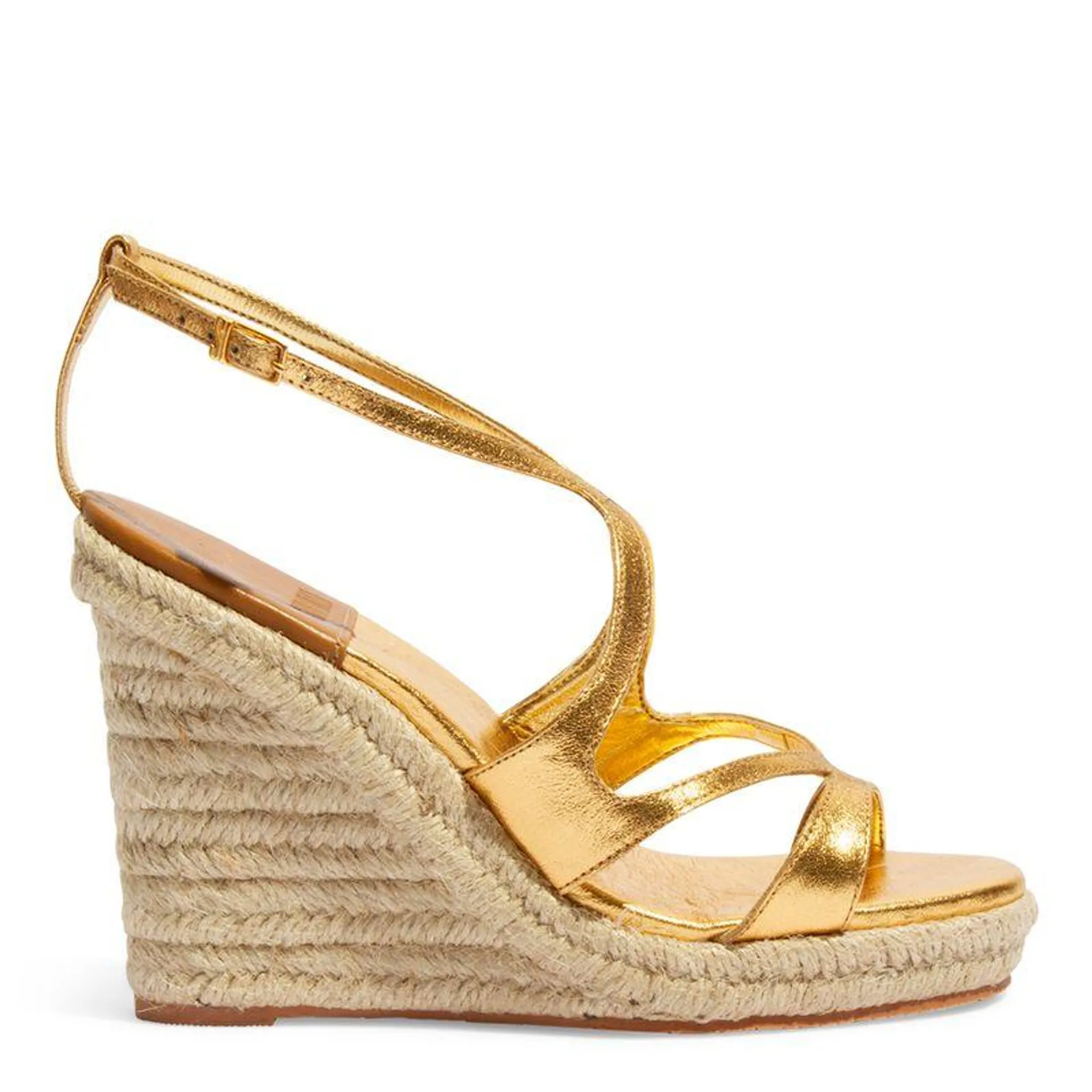 Sandália Espadrille Couro Cristal Dourado Metalizado