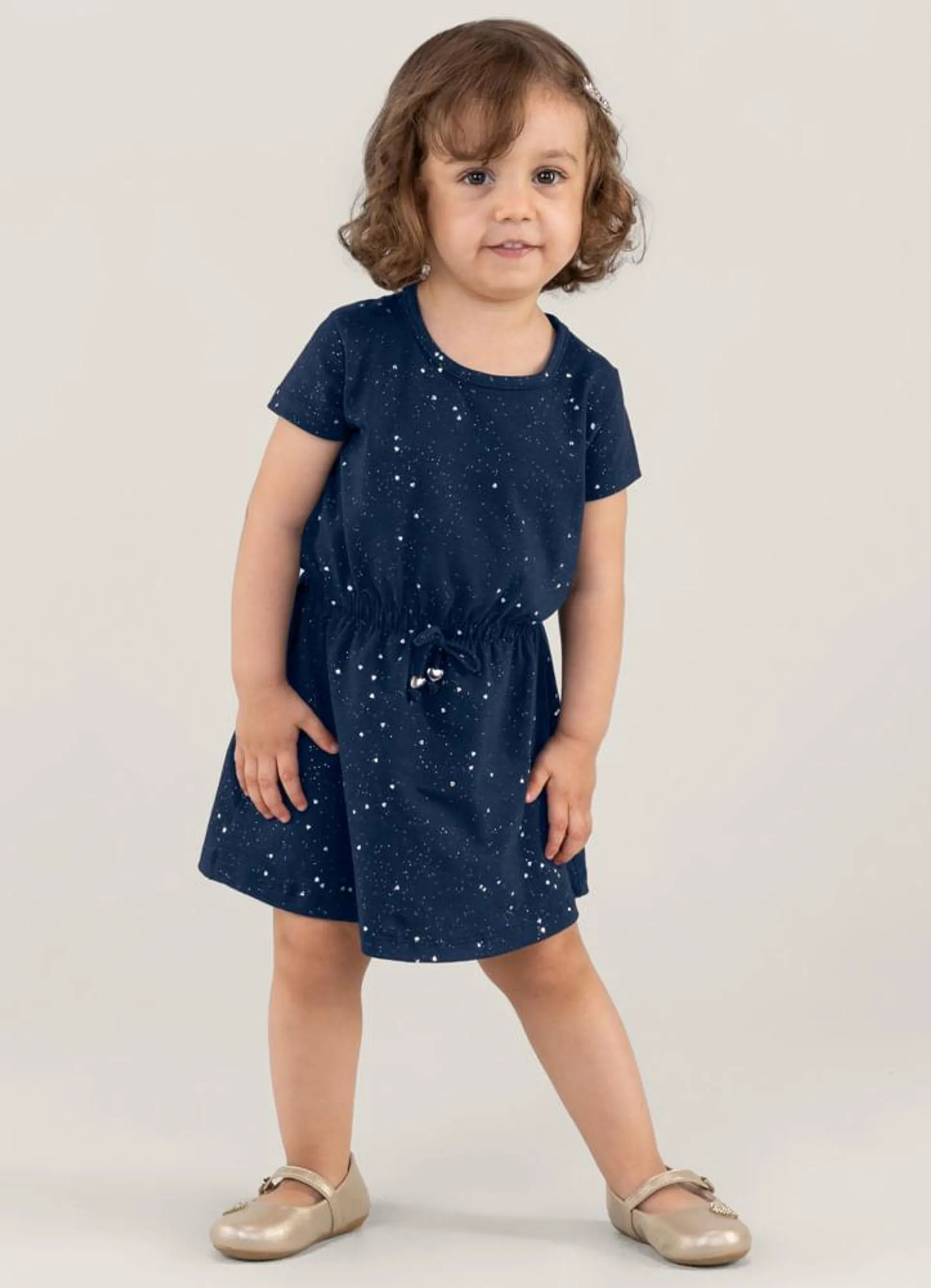 Vestido em cottom com efeito brilho infantil menina Brandili