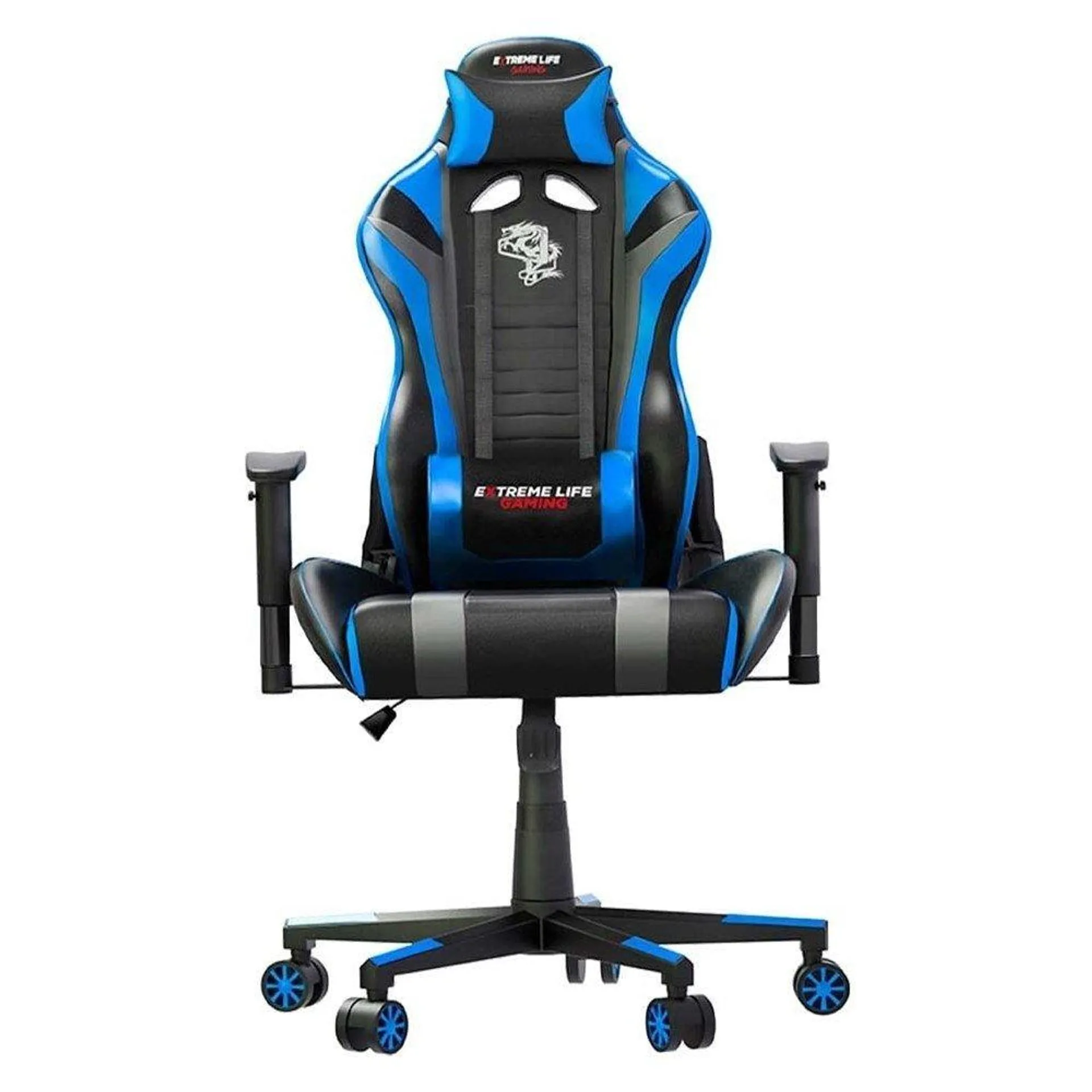 Cadeira Gamer Black Hawk ELG com Apoio Cervical Encosto Reclinável e Ajuste de Altura CH05BKBL Preto/Azul