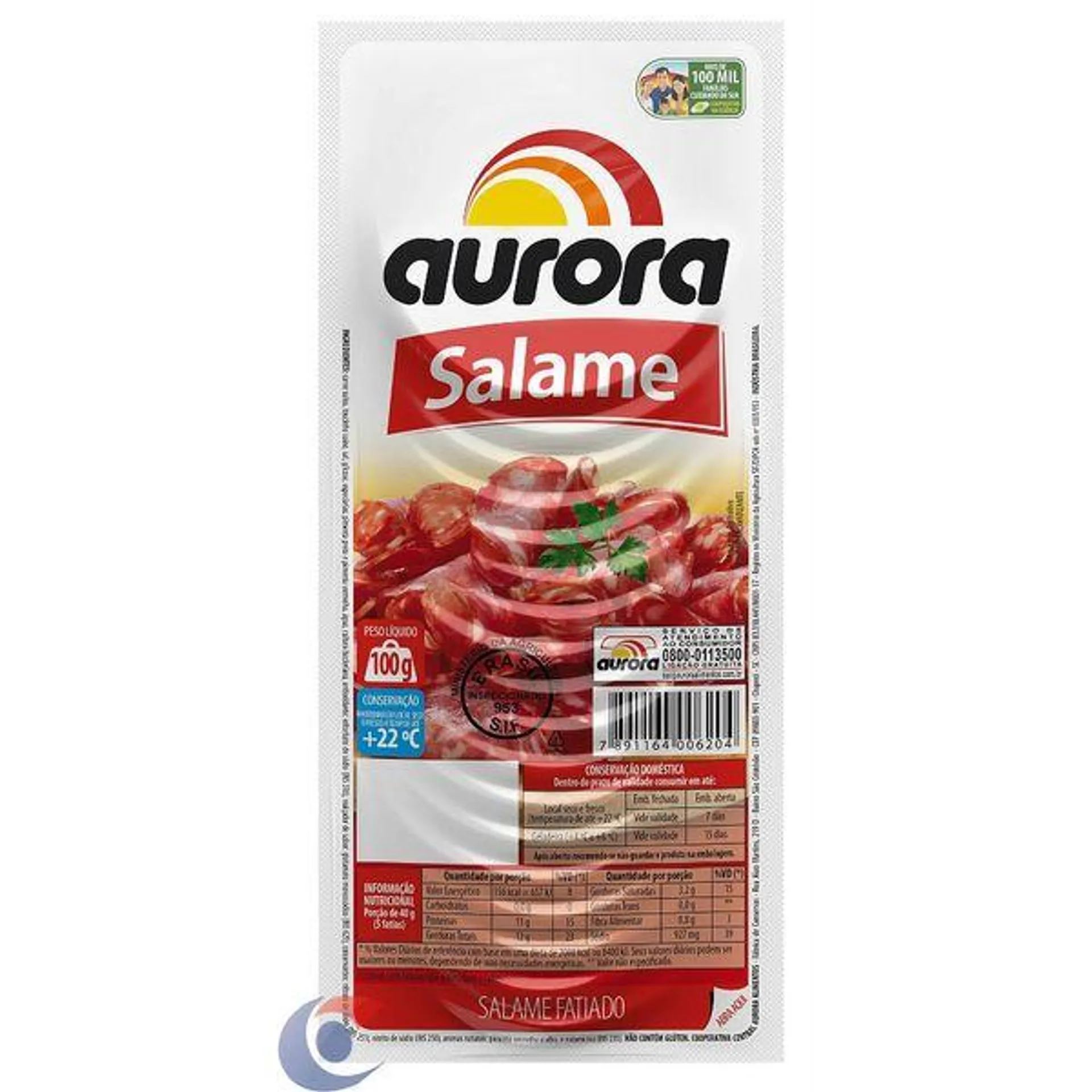 Salame Italiano Fatiado Aurora 100g