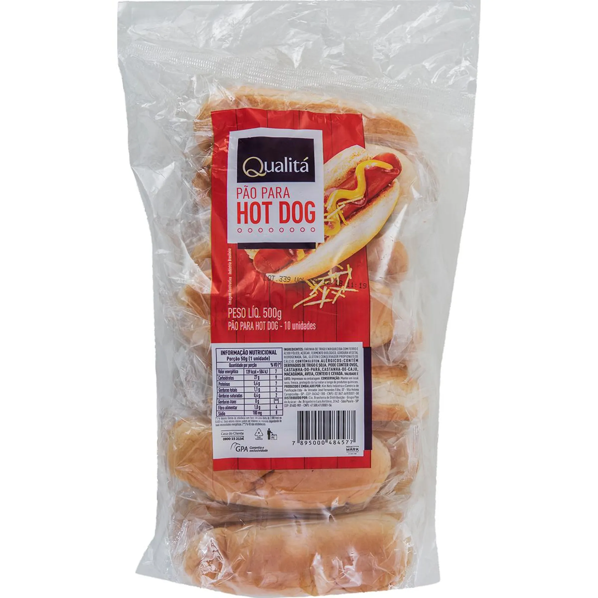 Pão para Hot Dog QUALITÁ com 10 Unidades 500g