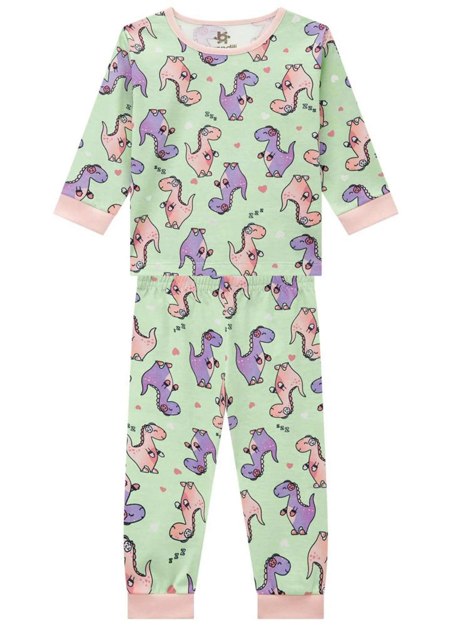 Pijama infantil menina com estampa de dinossauro Brandili