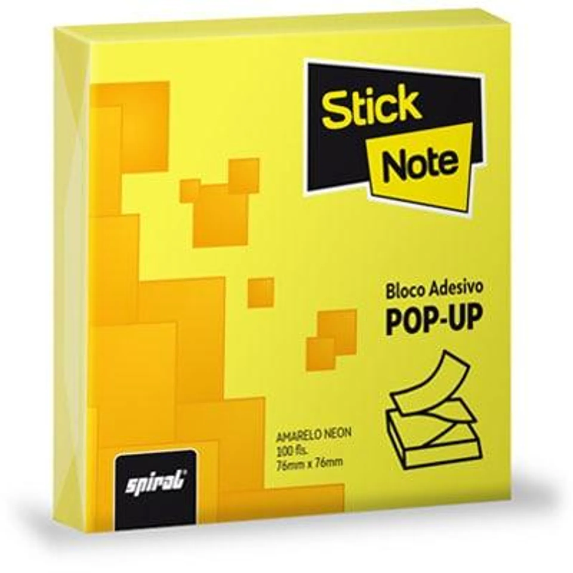 Bloco autoadesivo 76x76 Pop-Up neon amarelo com 100 folhas Stick Note PT 1 UN