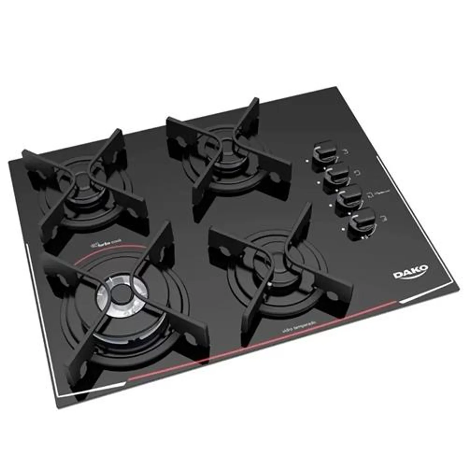 Cooktop 4 bocas Dako Turbo Glass com Mesa de Vidro e Tripla Chama