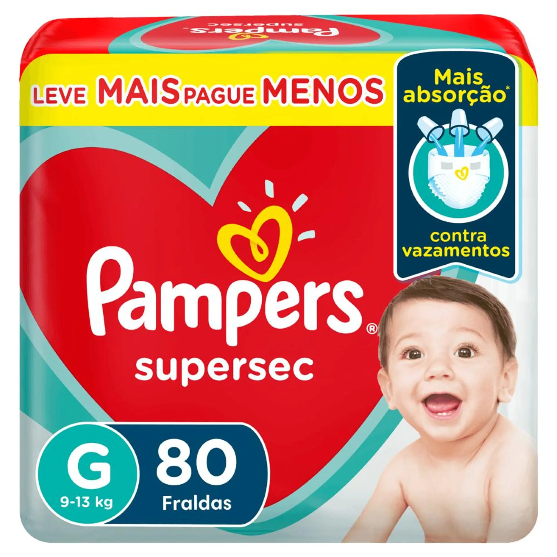 Fralda Descartável Infantil Pampers Supersec G 9 a 13kg - 80 Unidades