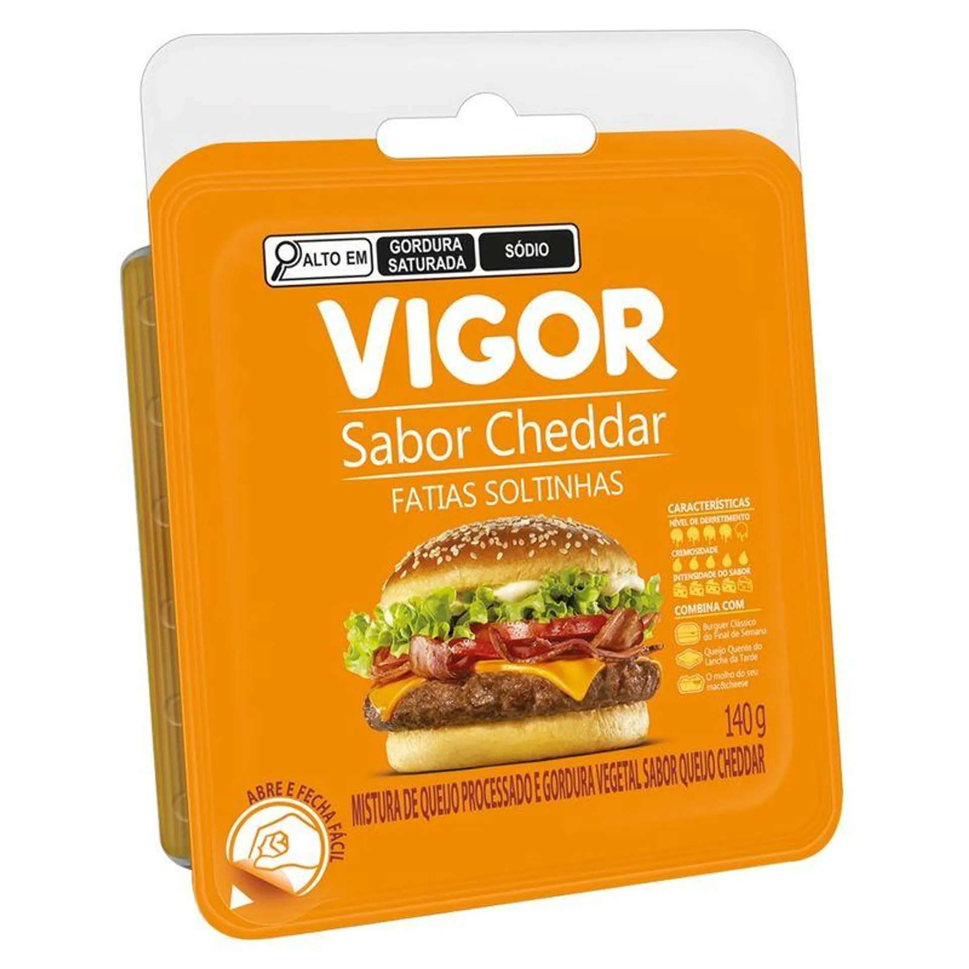 Queijo Processado Vigor 140g Cheddar Fatiado