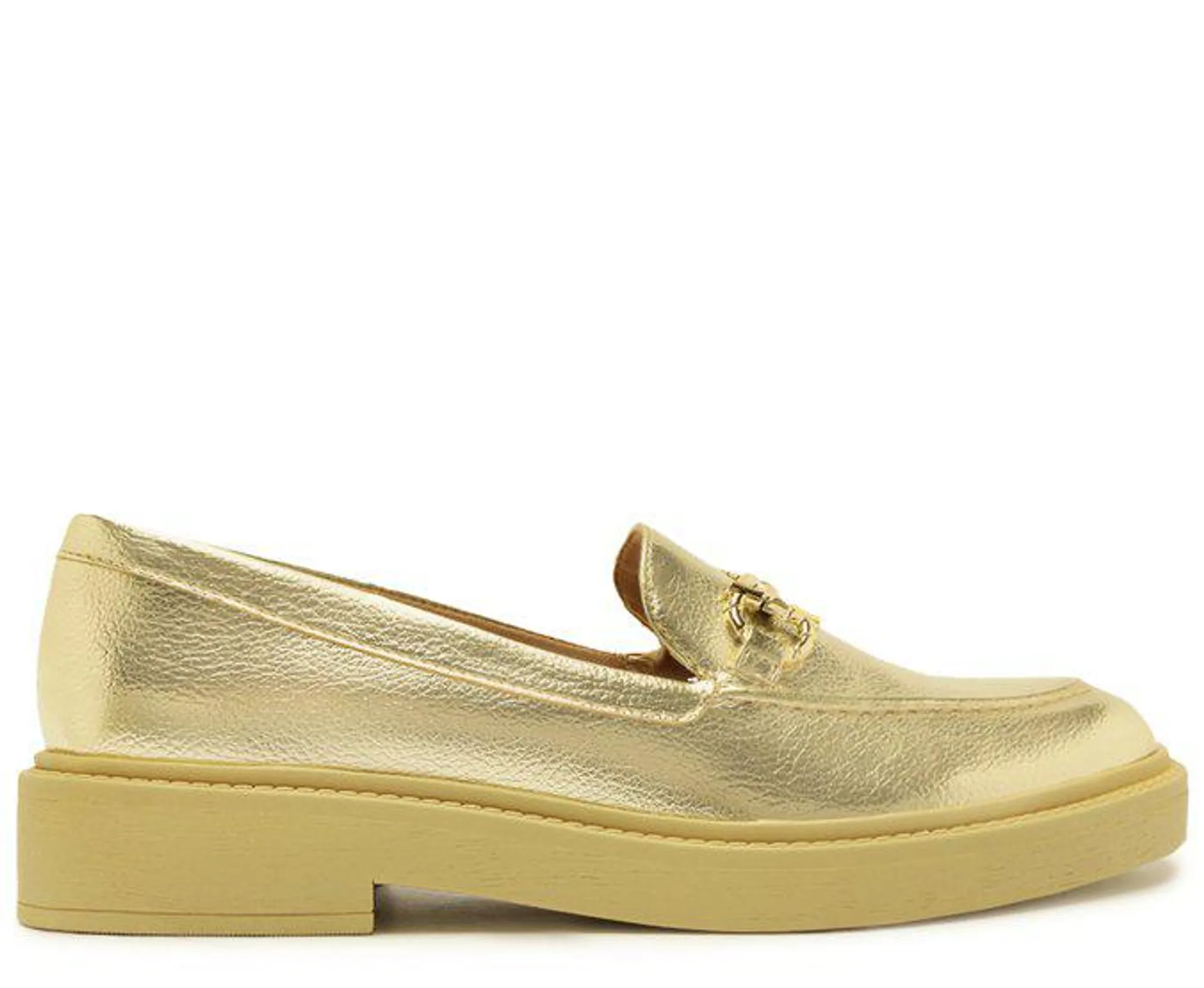 Mocassim Dourado Sola Alta Bridão Dourado